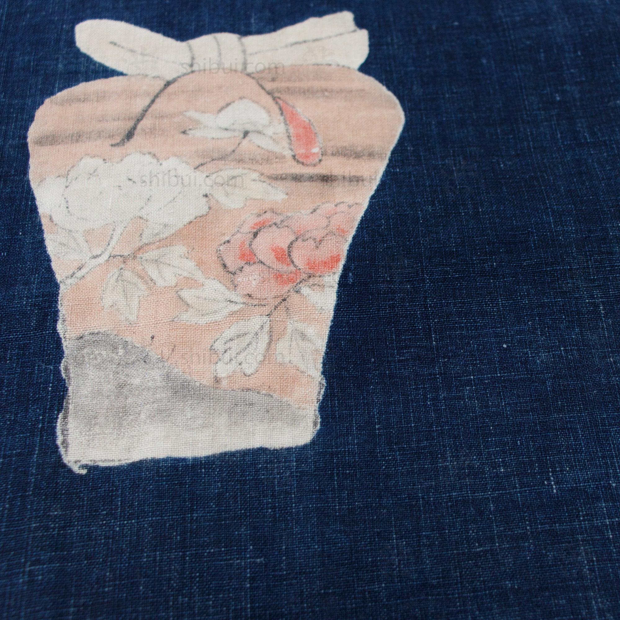 Chado Tea Ceremony Themed Tsutsugaki Dyed Futonji | Indigo Cotton