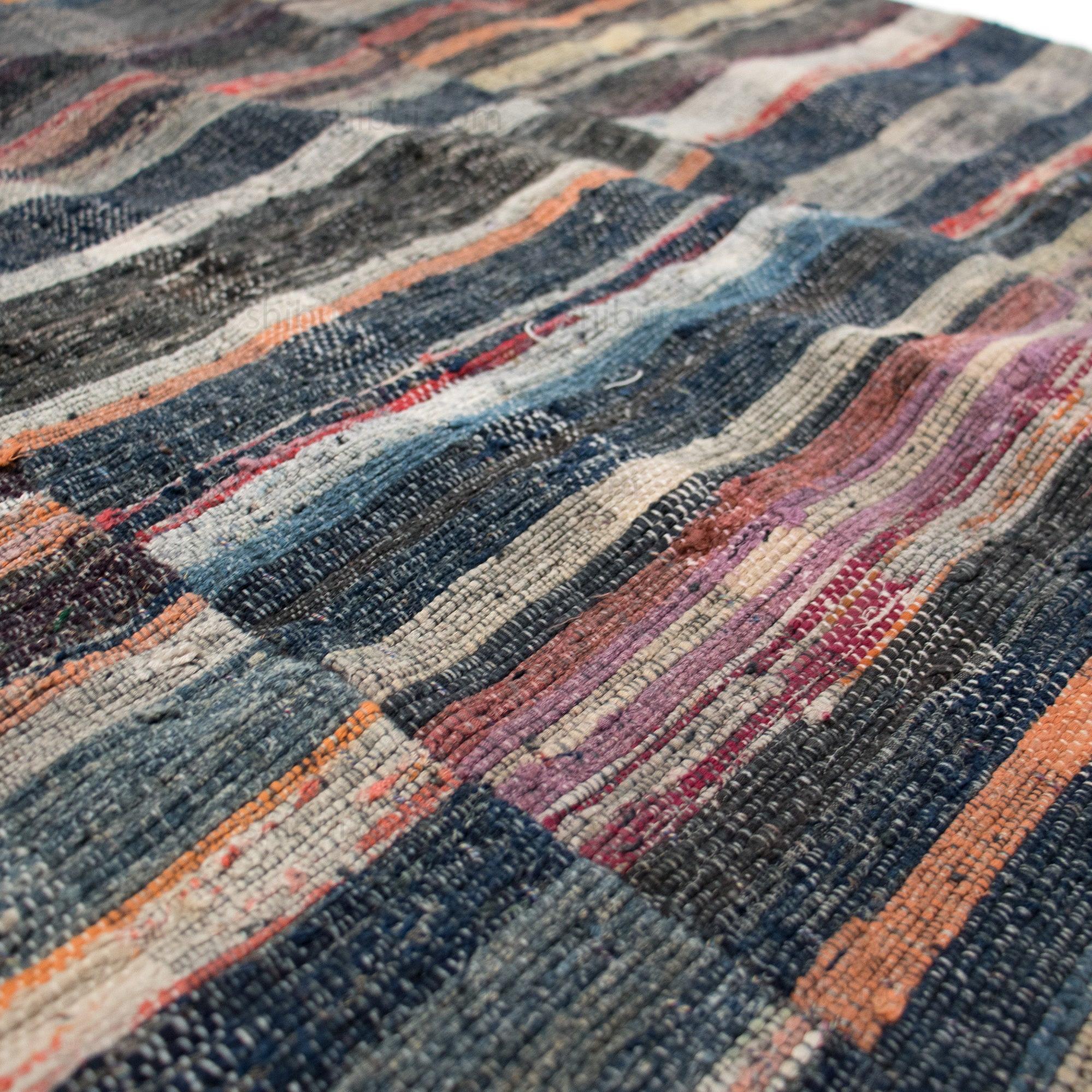 Sakiori Blanket with Indigo Back | Japanese Ragweave Folk Textile Recycling