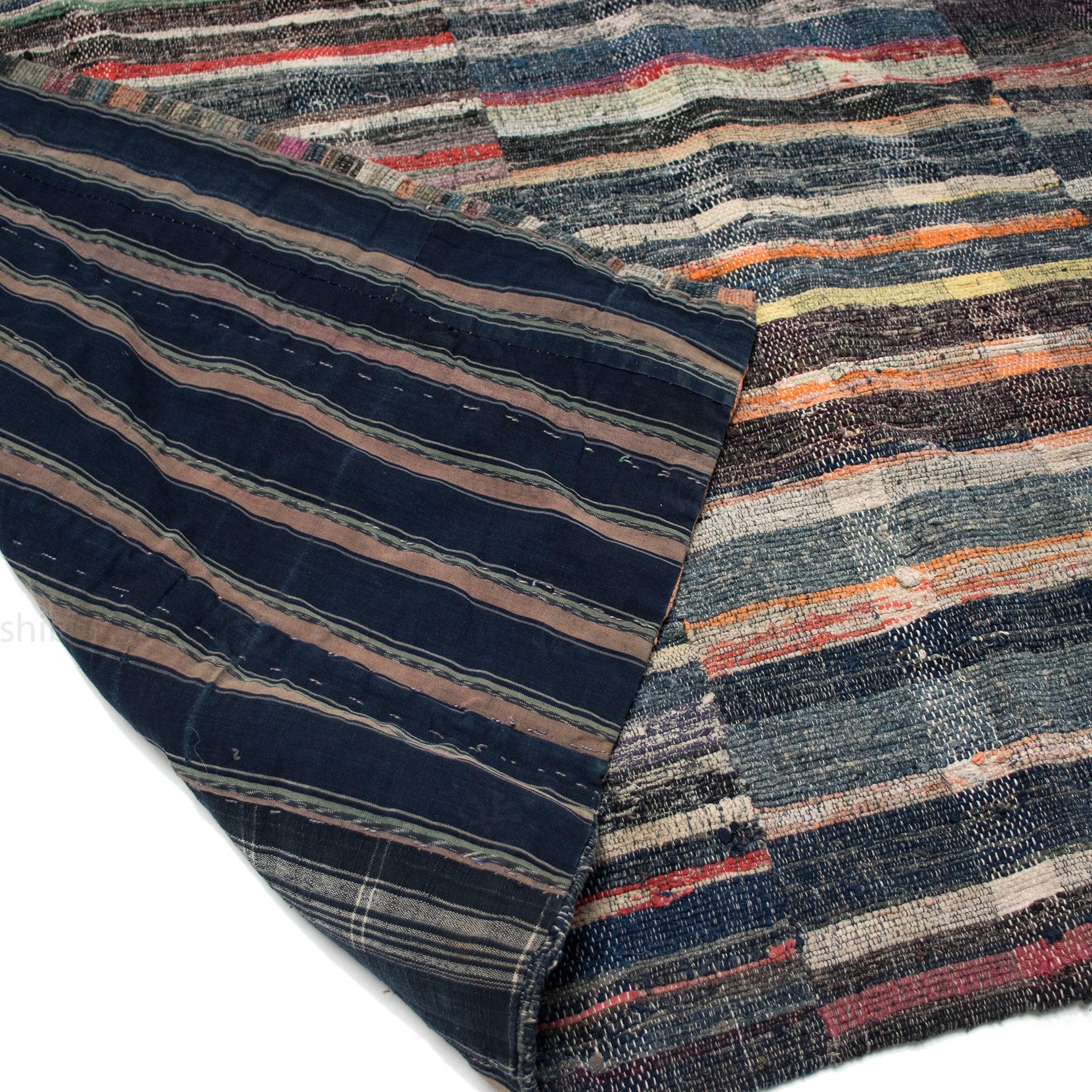 Sakiori Blanket with Indigo Back | Japanese Ragweave Folk Textile Recycling
