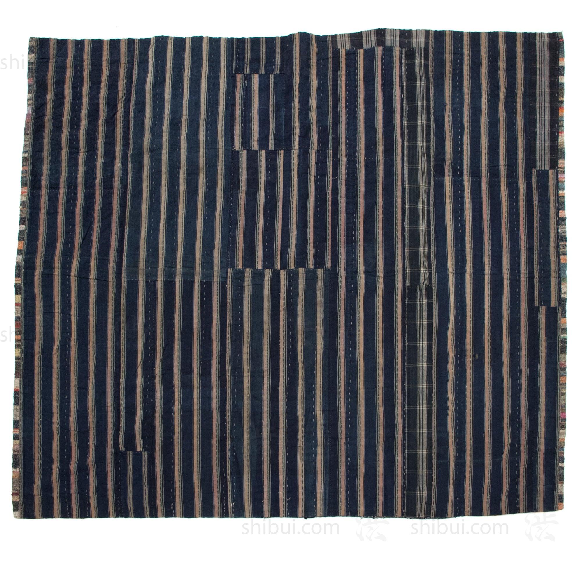 Sakiori Blanket with Indigo Back | Japanese Ragweave Folk Textile Recycling
