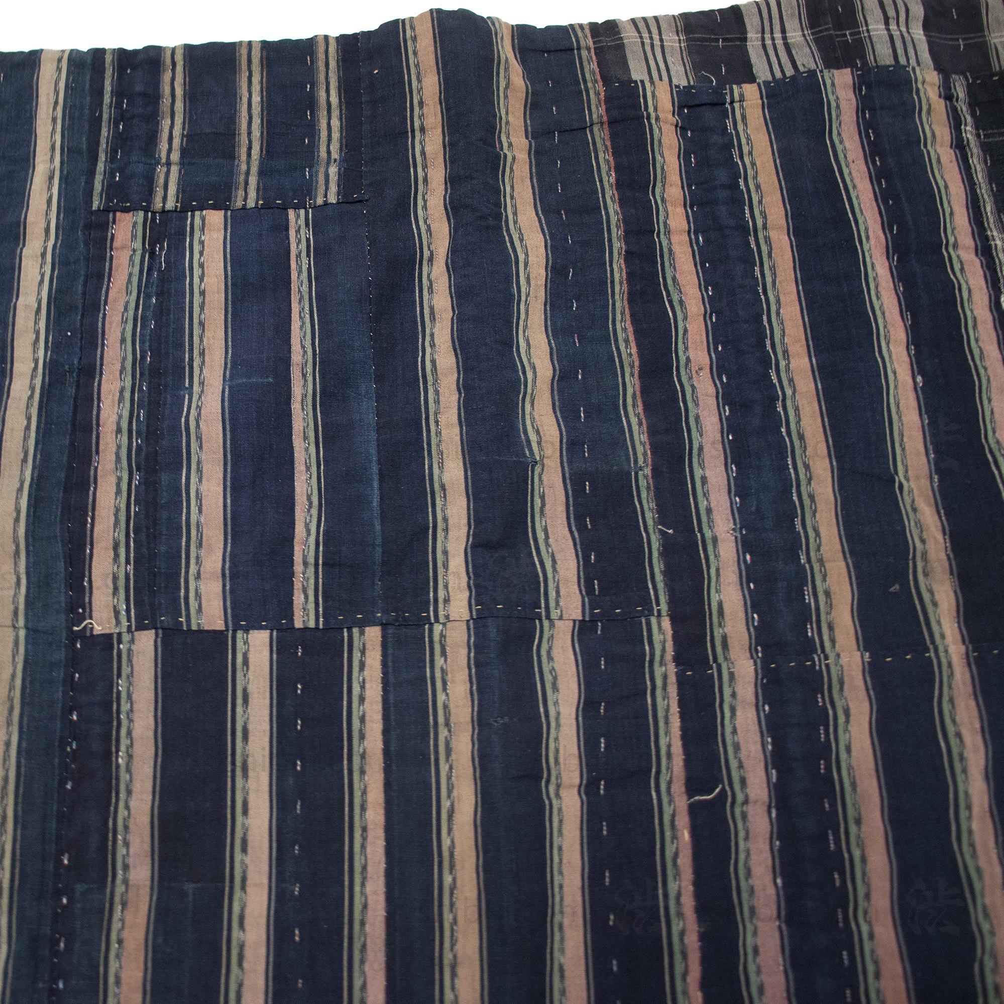 Sakiori Blanket with Indigo Back | Japanese Ragweave Folk Textile Recycling