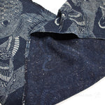 Indigo Katazome Panel | Japanese Textile with Crane & Tortoise Pattern