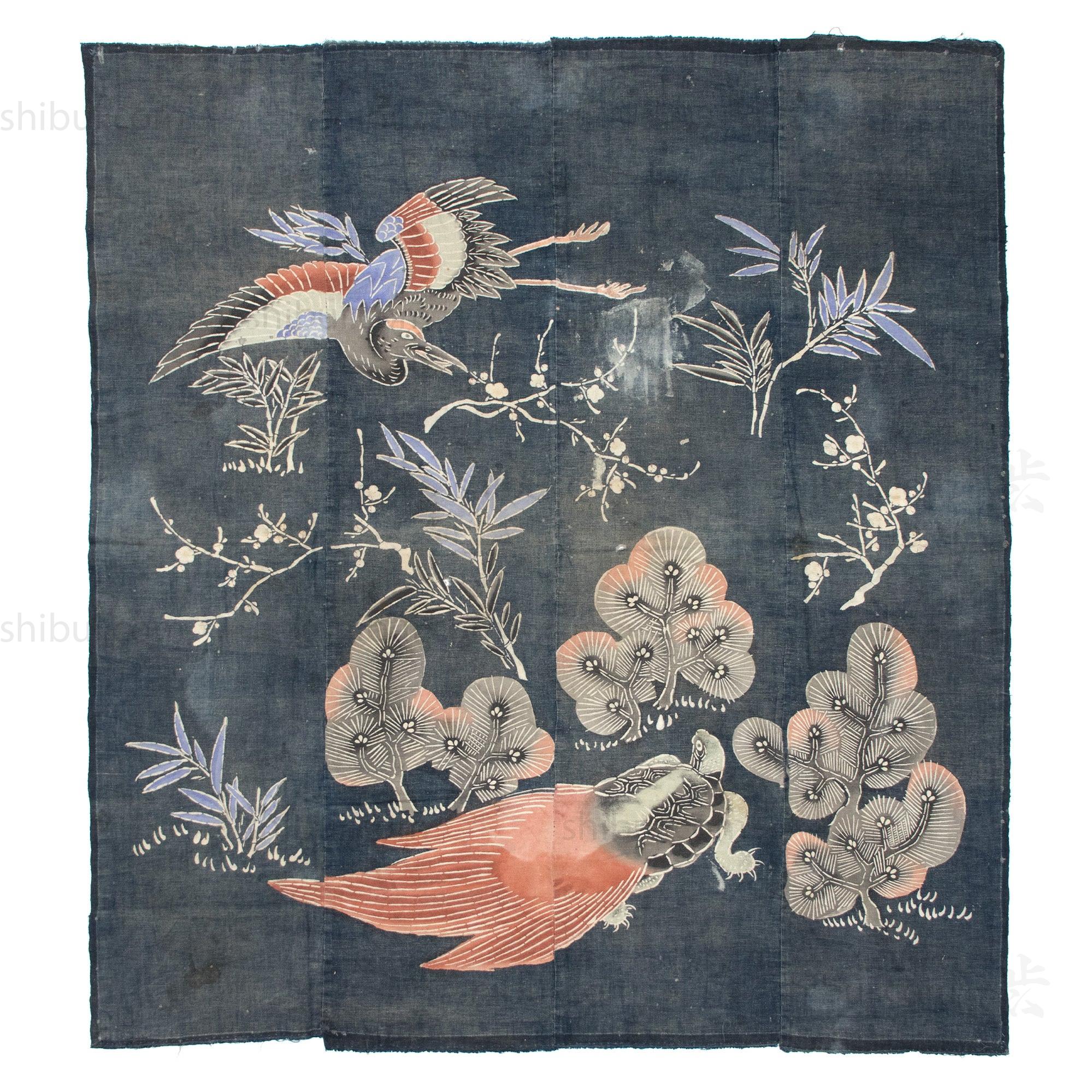 Crane & Tortoise Futonji Japanese Antique Indigo Tsutsugaki Futon Cover