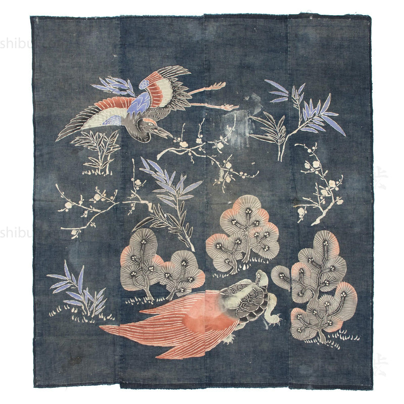 Crane & Tortoise Futonji Japanese Antique Indigo Tsutsugaki Futon Cover