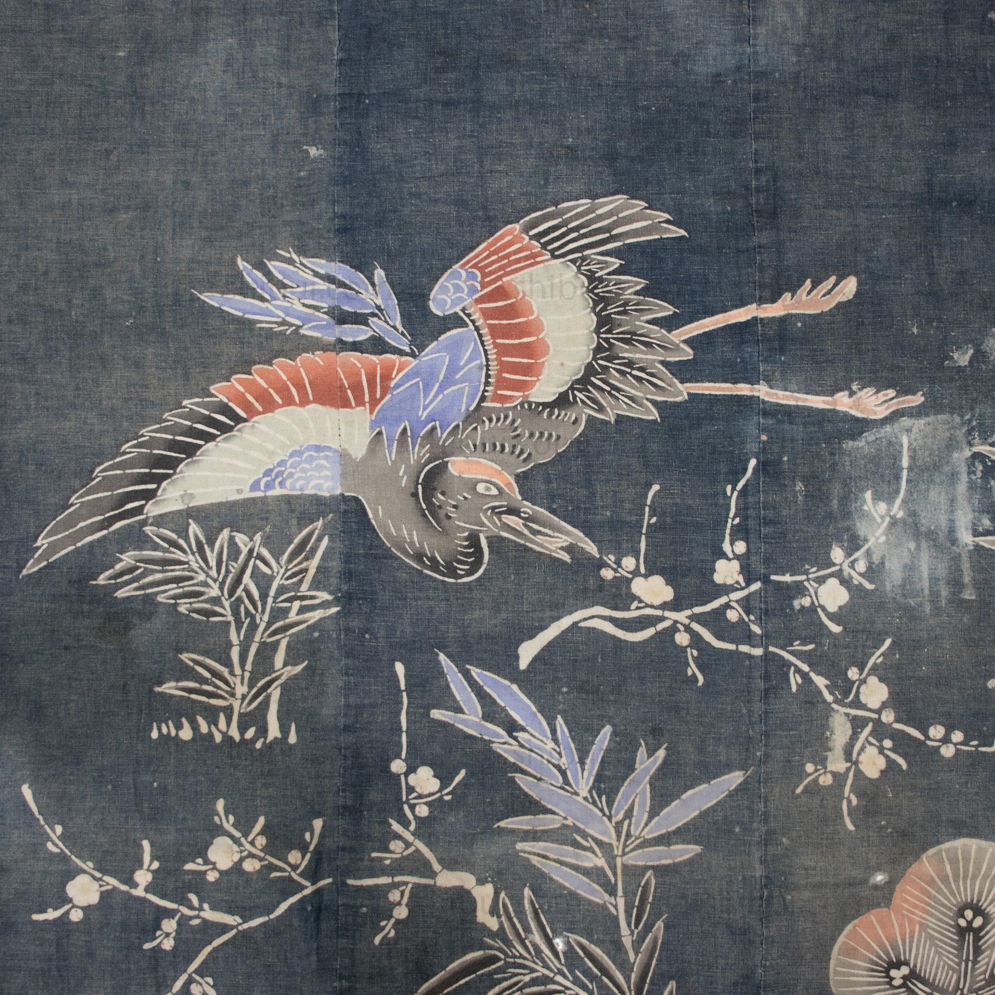Crane & Tortoise Futonji Japanese Antique Indigo Tsutsugaki Futon Cover