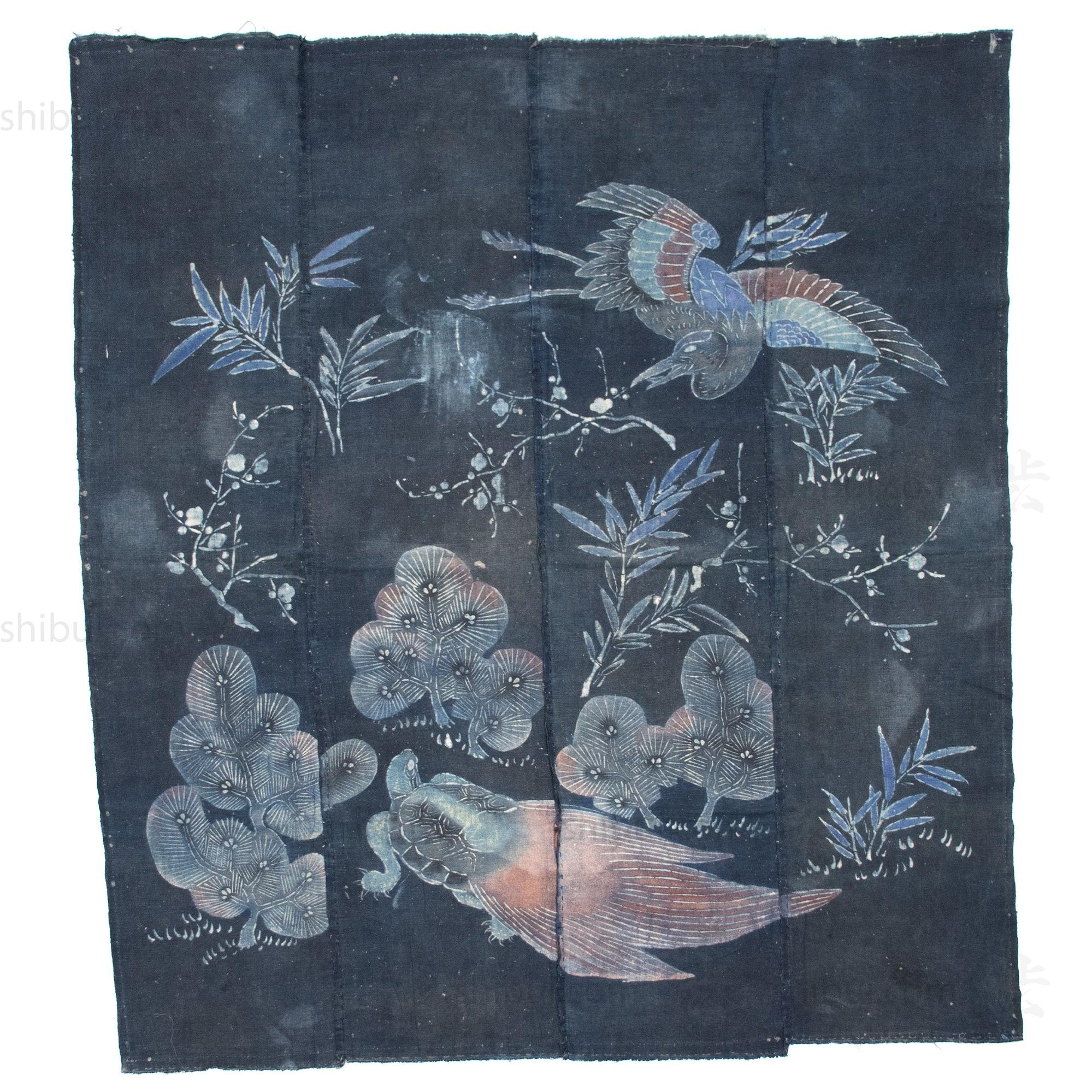 Crane & Tortoise Futonji Japanese Antique Indigo Tsutsugaki Futon Cover