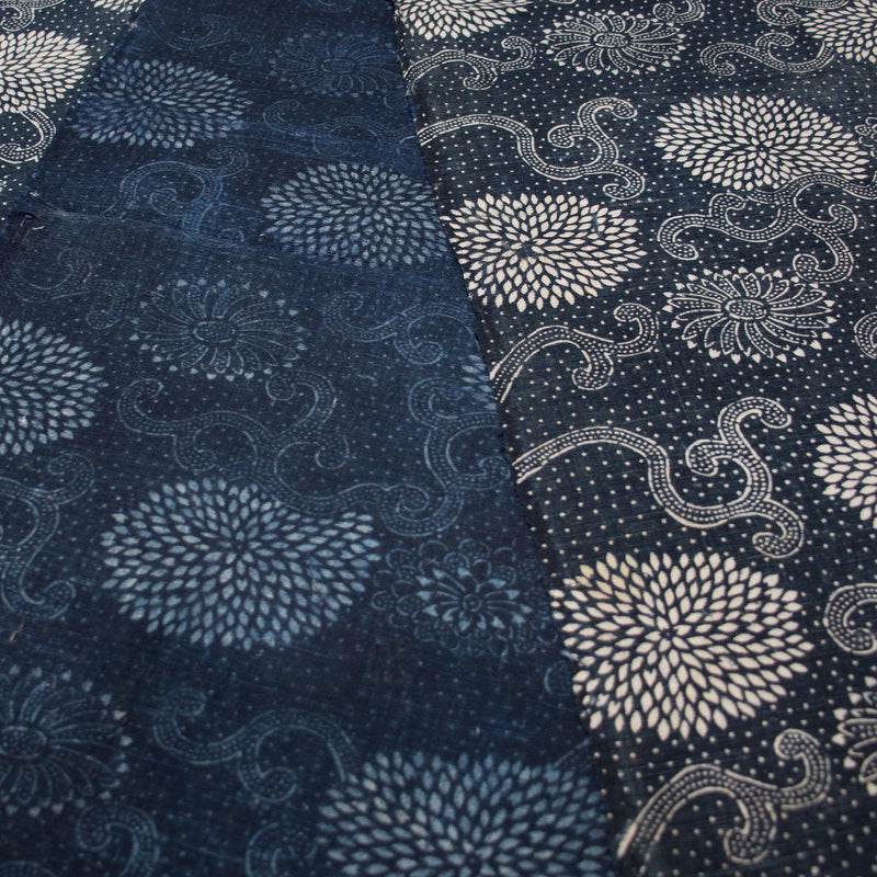 Long Indigo Katazome Panel | Japanese Textile with Flower Pattern
