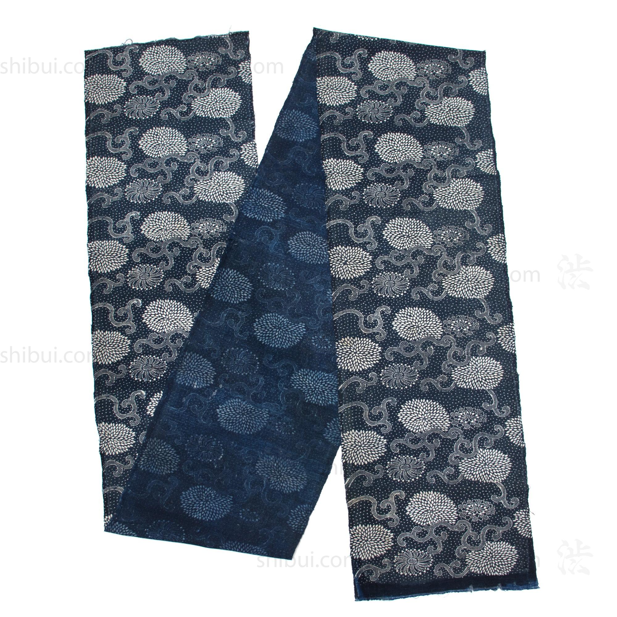 Long Indigo Katazome Panel | Japanese Textile with Flower Pattern