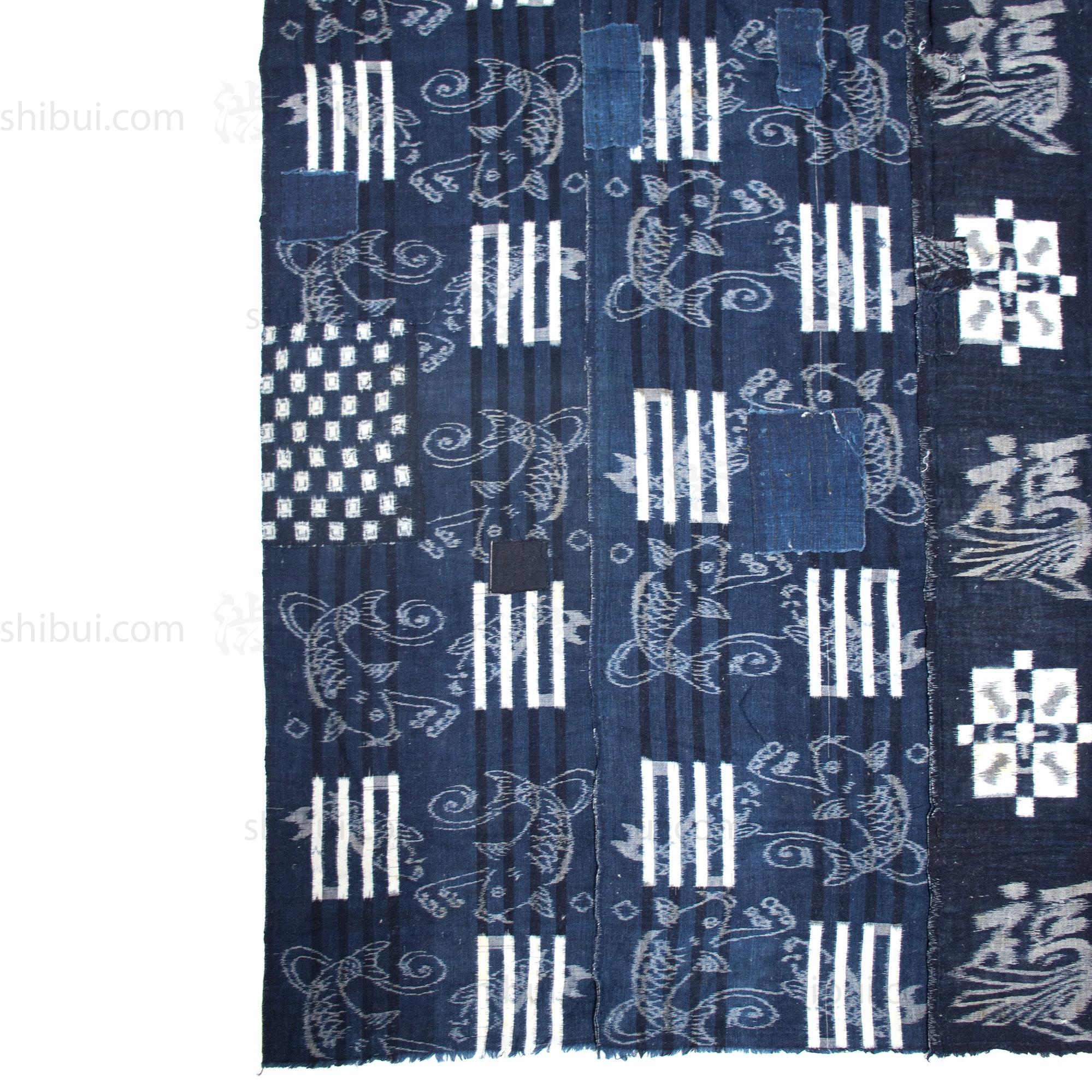 E-Gasuri Koi & Crane Sheet | Japanese Indigo
