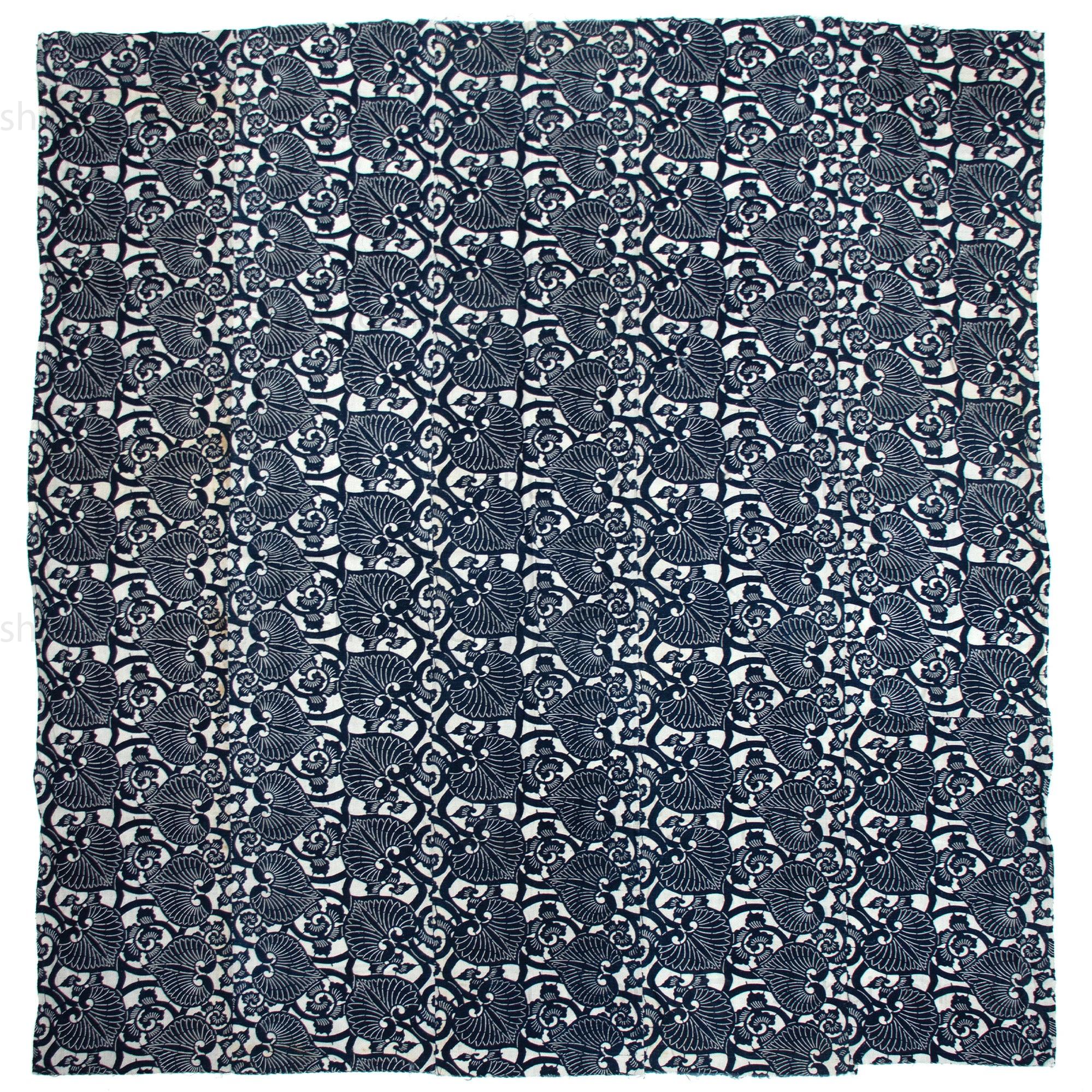 Japanese Indigo Cotton Katazome Sheet Aoi Motif