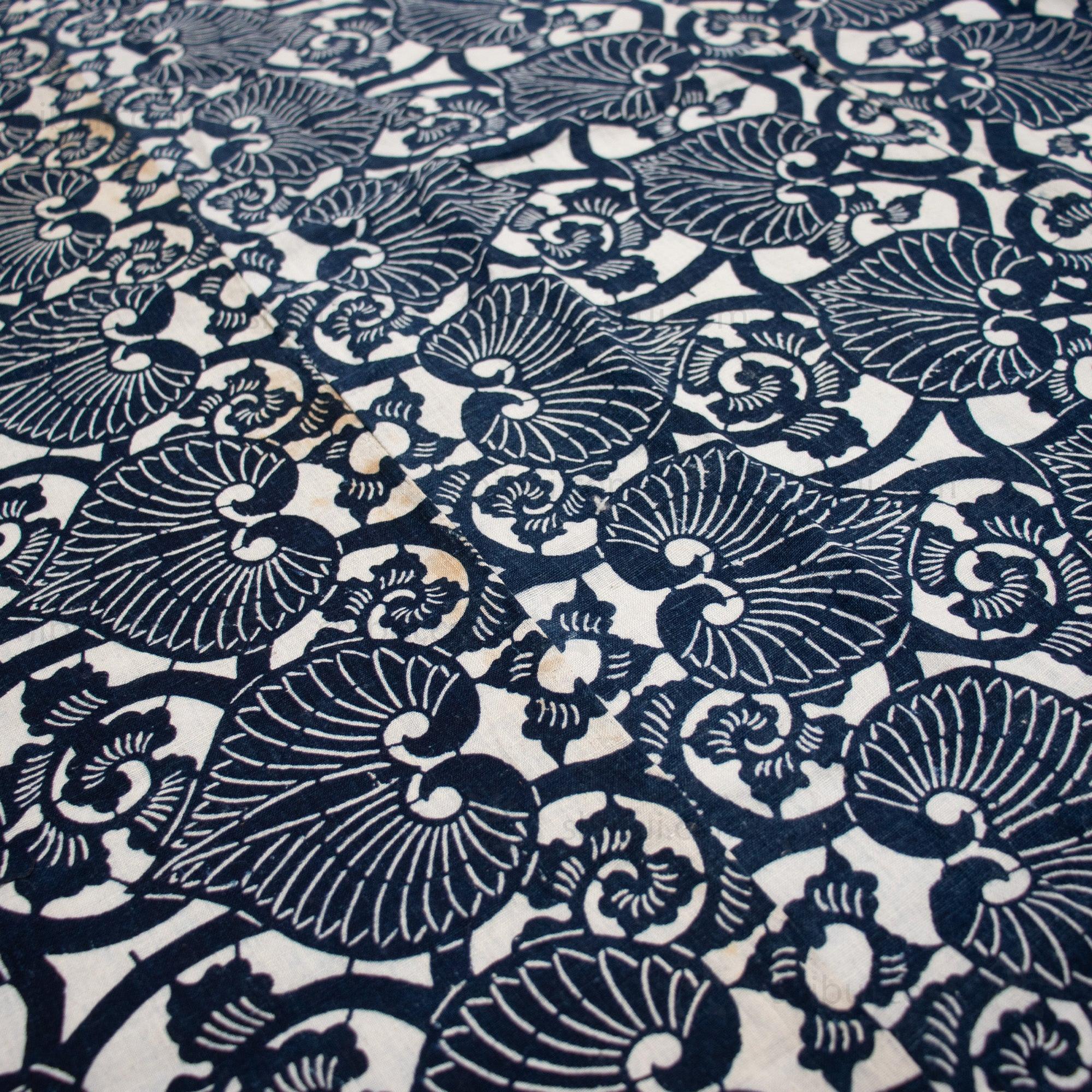 Japanese Indigo Cotton Katazome Sheet Aoi Motif
