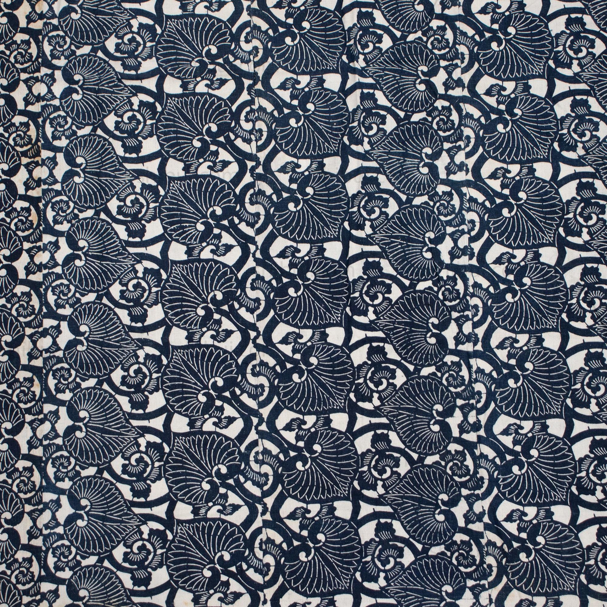 Japanese Indigo Cotton Katazome Sheet Aoi Motif