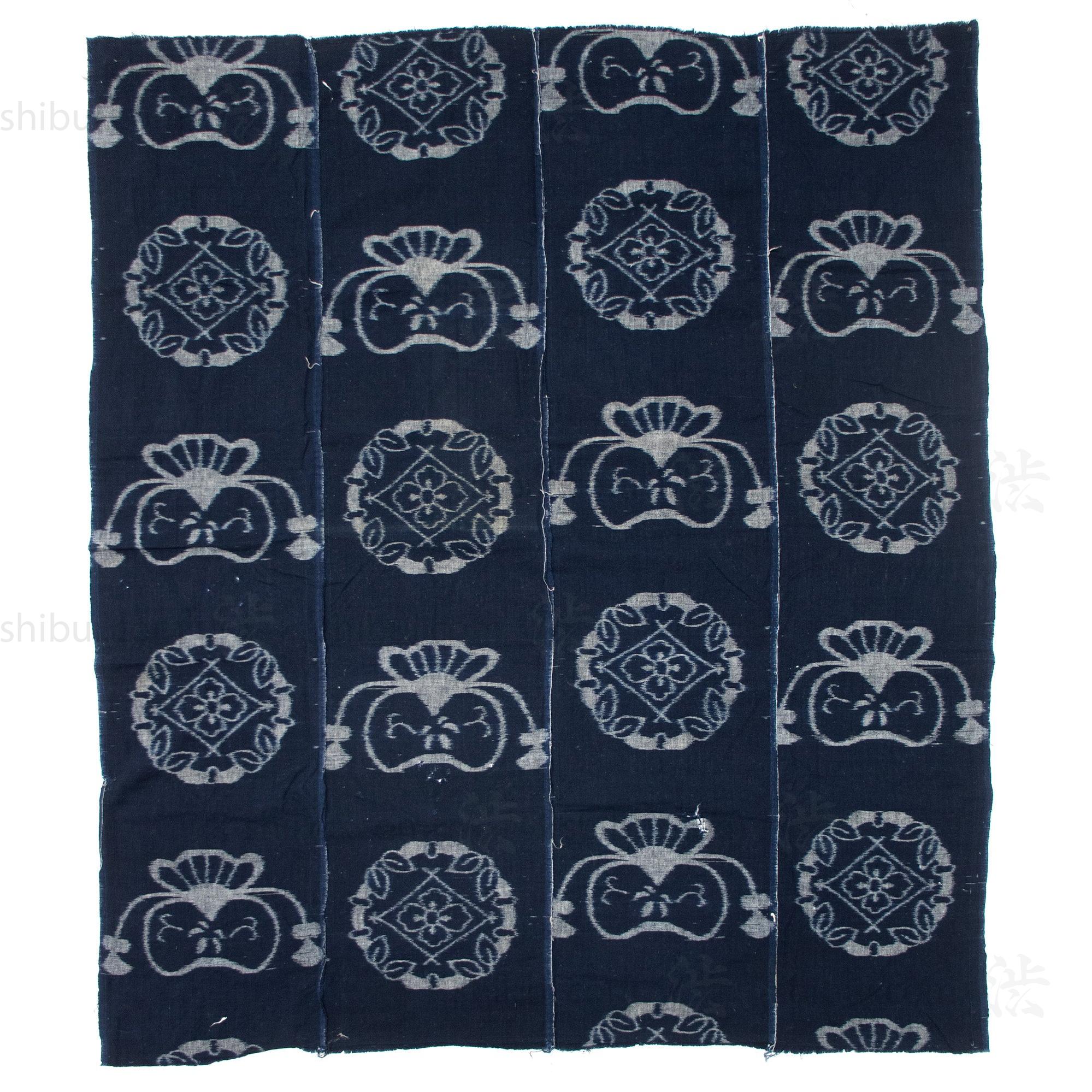 E-Gasuri Futonji with Moneybags | Japanese Indigo