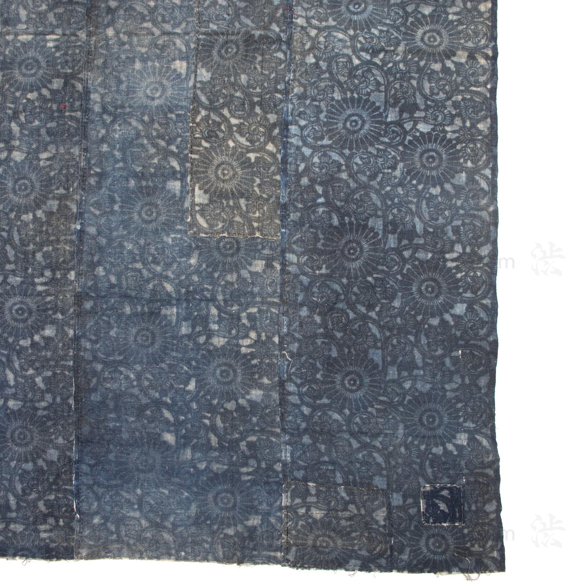 Katazome Futonji -Japanese Indigo Futon Cover with Kiku Motif