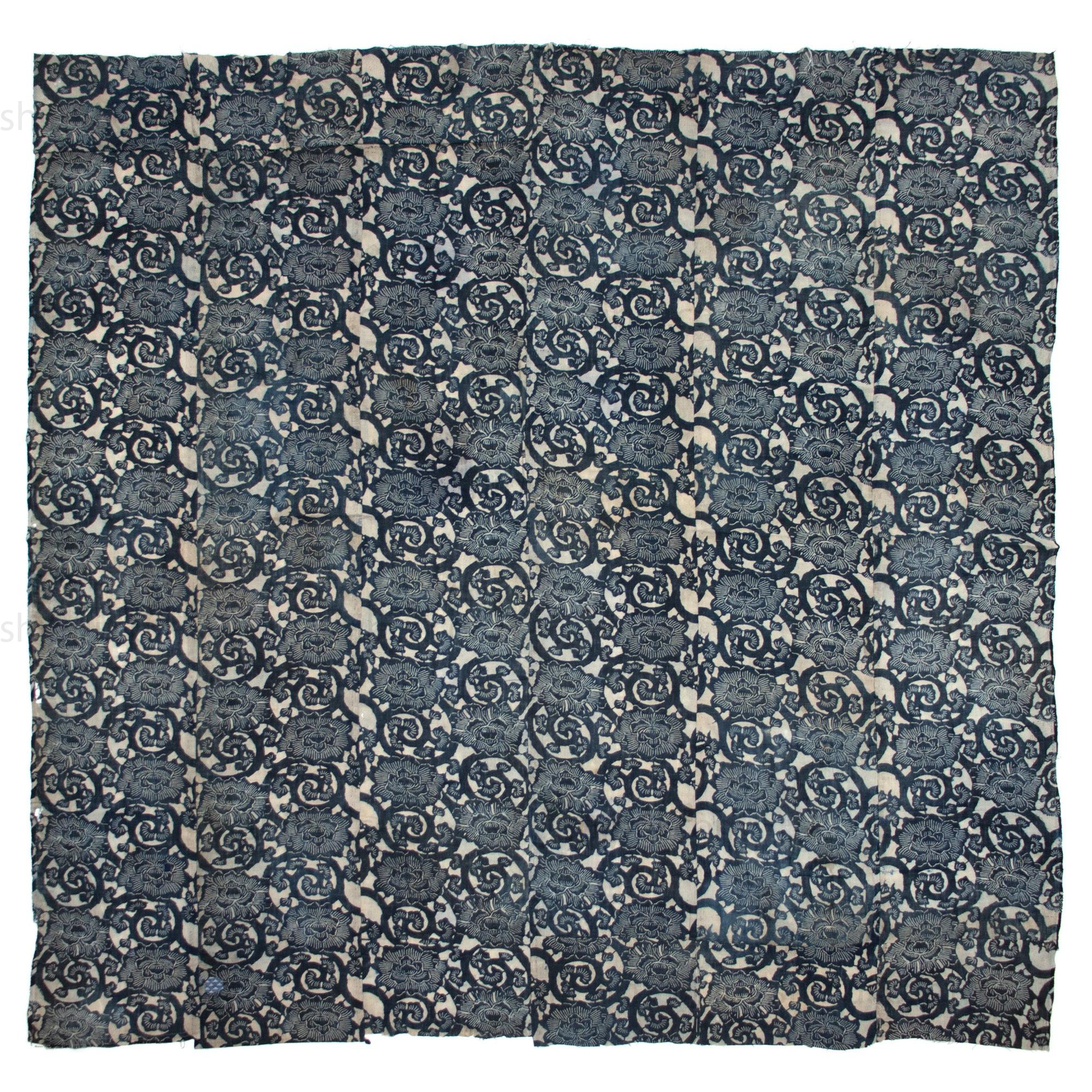 Katazome Futonji -Japanese Indigo Futon Cover with Botan Motif