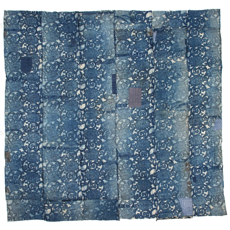 Katazome Futonji -Japanese Indigo Futon Cover with Botan Motif