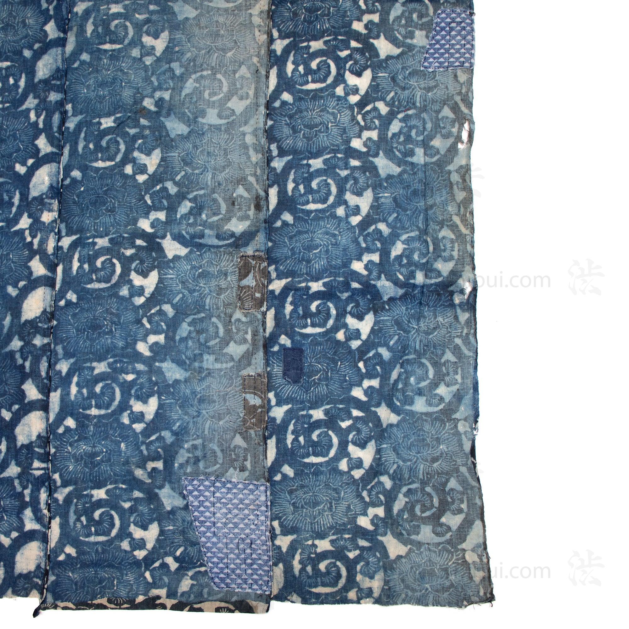 Katazome Futonji -Japanese Indigo Futon Cover with Botan Motif