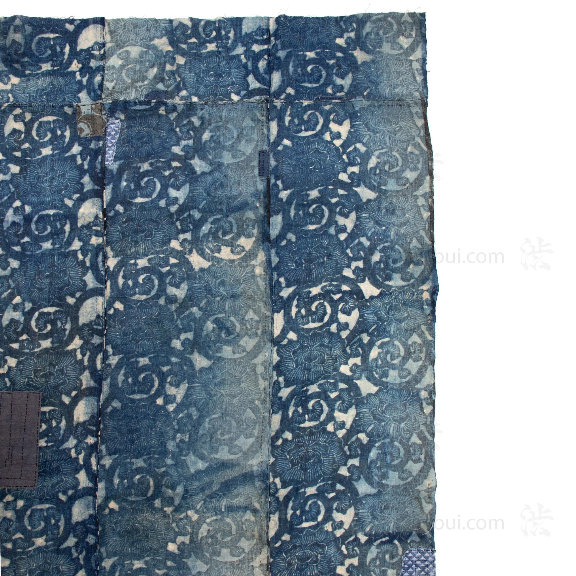 Katazome Futonji -Japanese Indigo Futon Cover with Botan Motif