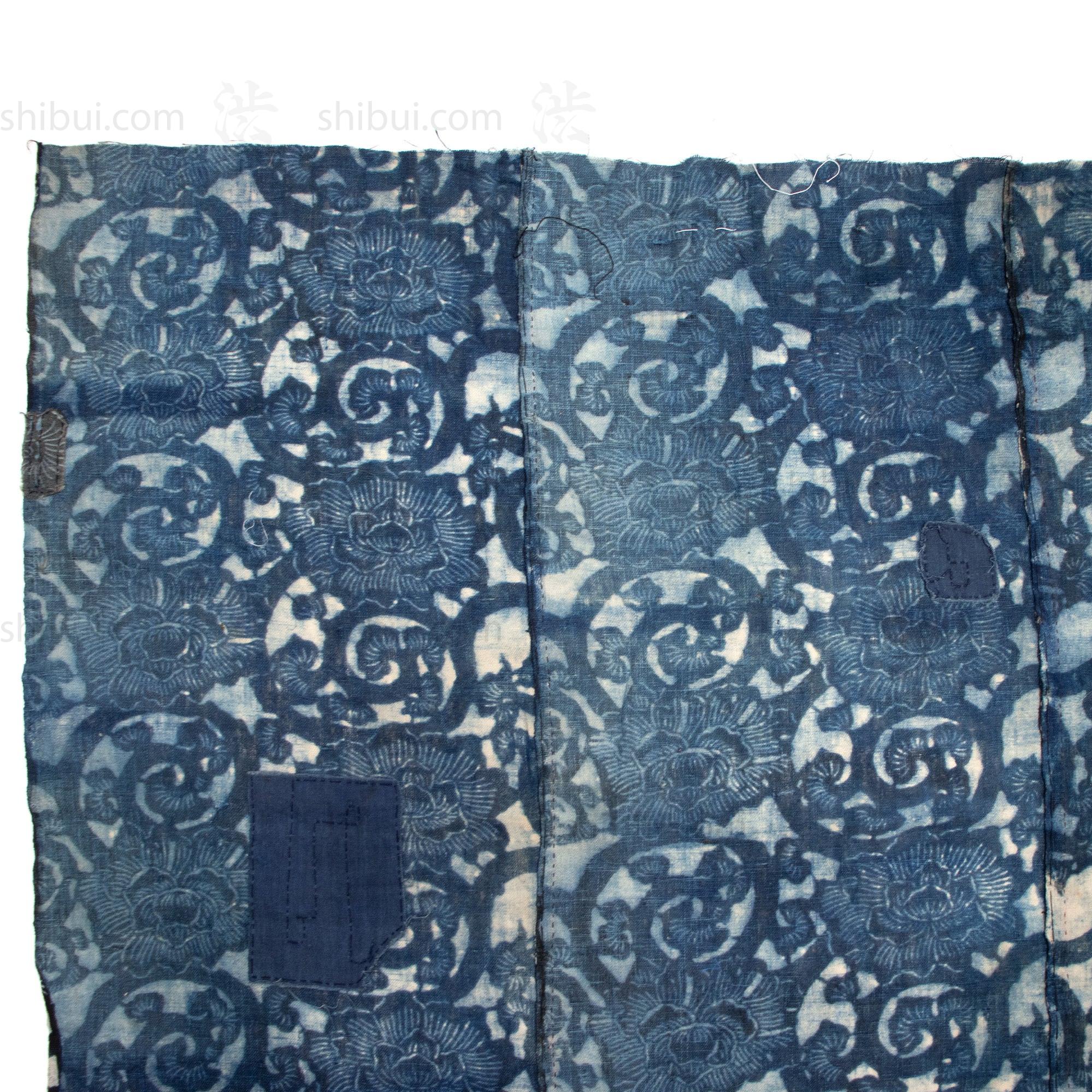 Katazome Futonji -Japanese Indigo Futon Cover with Botan Motif