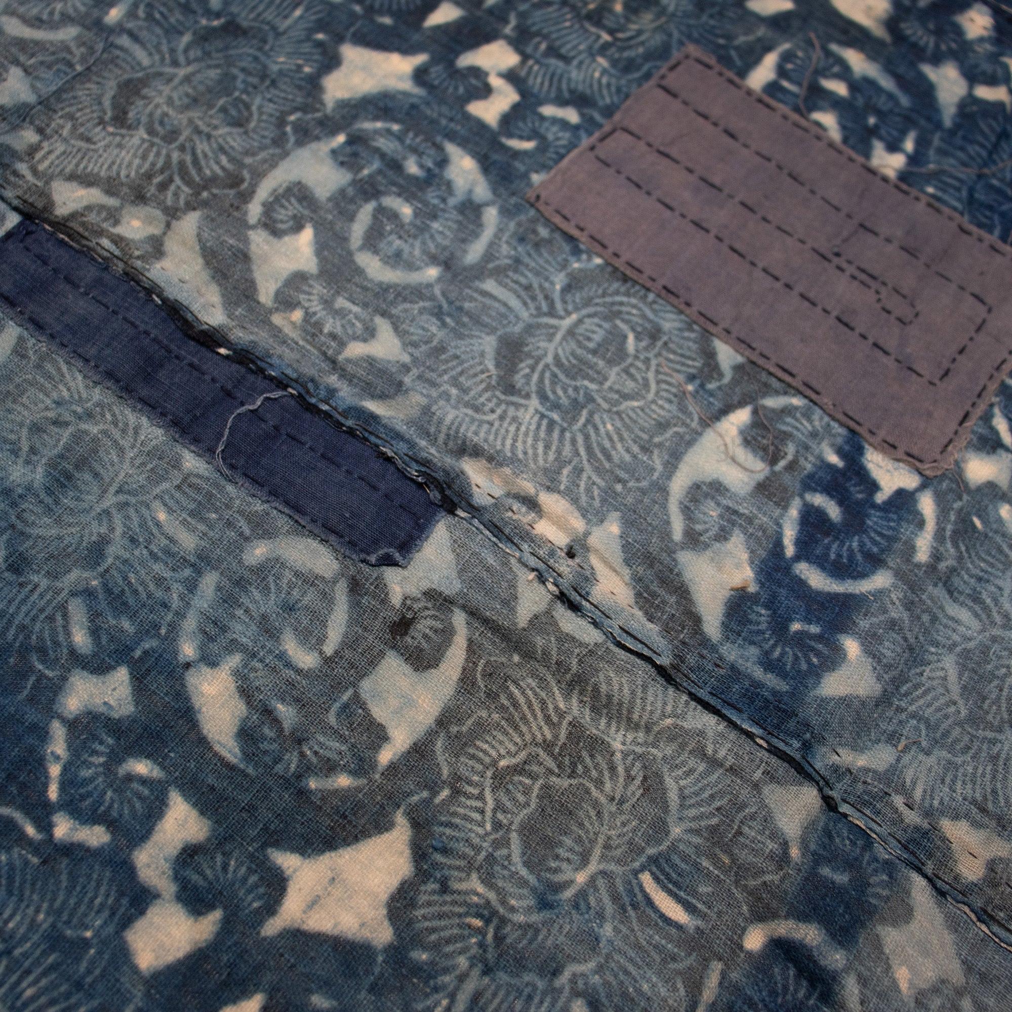 Katazome Futonji -Japanese Indigo Futon Cover with Botan Motif