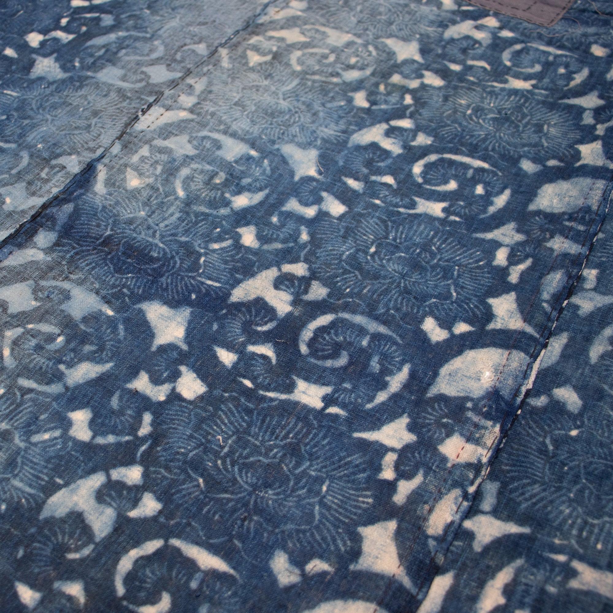 Katazome Futonji -Japanese Indigo Futon Cover with Botan Motif