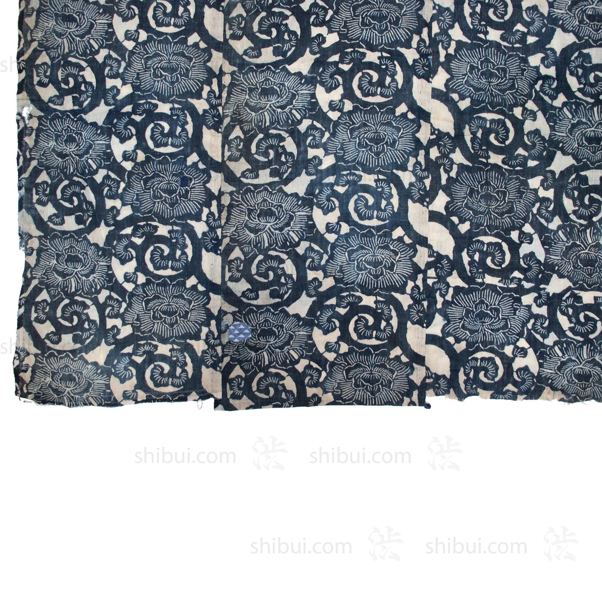 Katazome Futonji -Japanese Indigo Futon Cover with Botan Motif