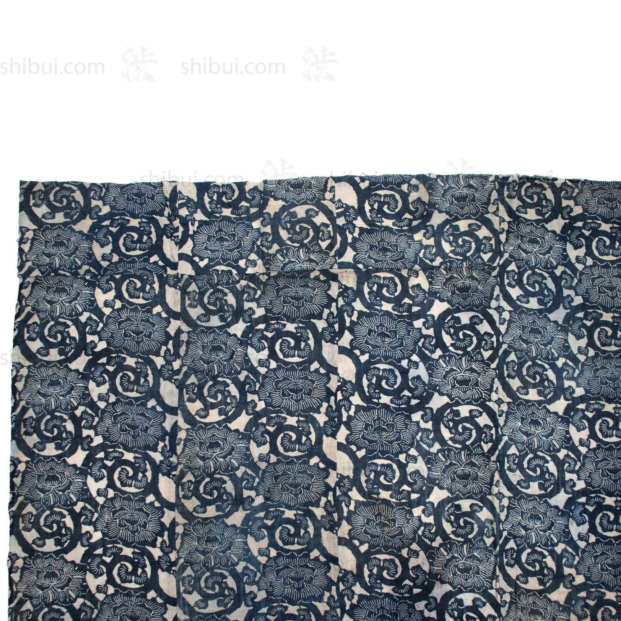Katazome Futonji -Japanese Indigo Futon Cover with Botan Motif