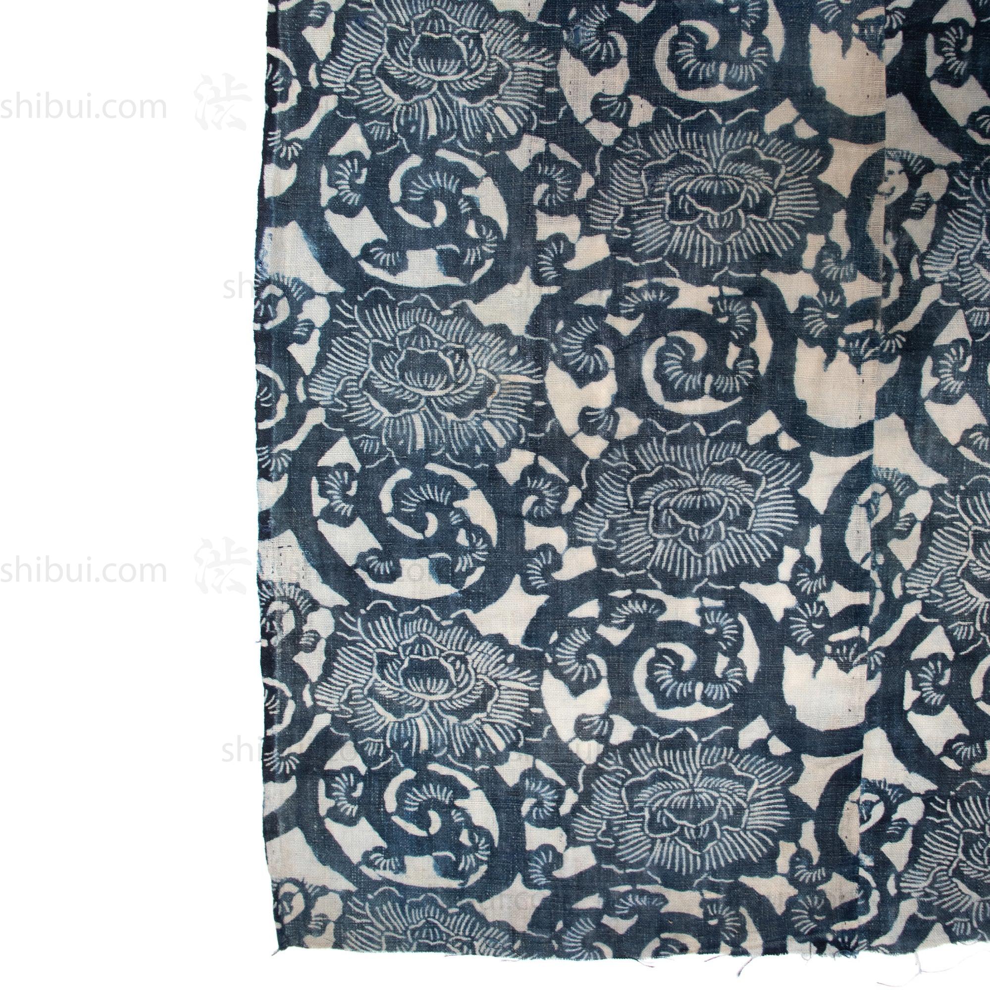 Katazome Futonji -Japanese Indigo Futon Cover with Botan Motif