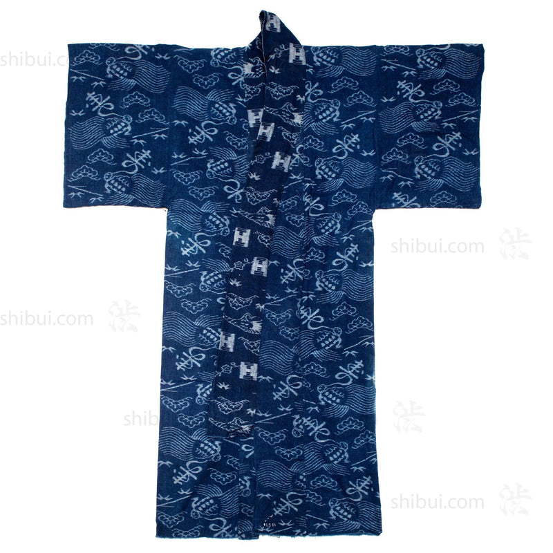 Vintage Japanese Indigo Kasuri Cotton Yogi Shell