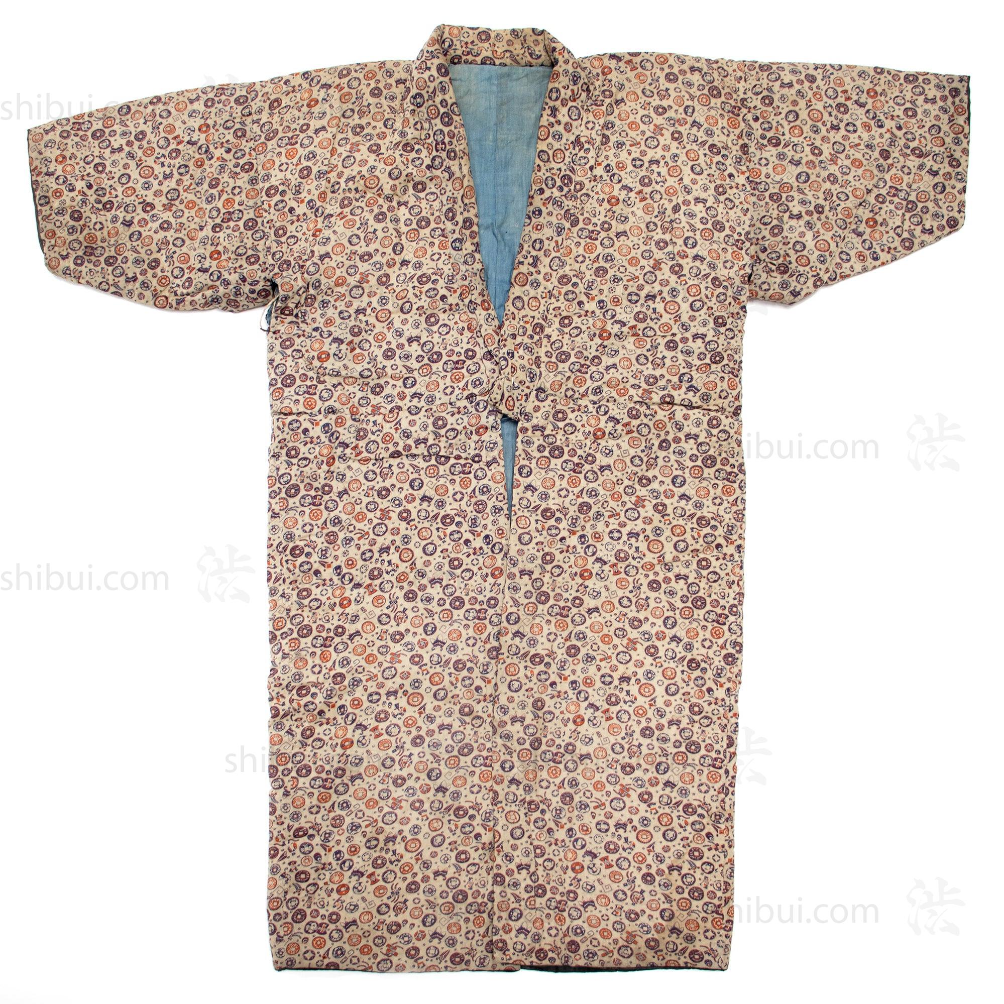 Quilted Chintz Pattern Kimono with Coin and Lucky Symbols