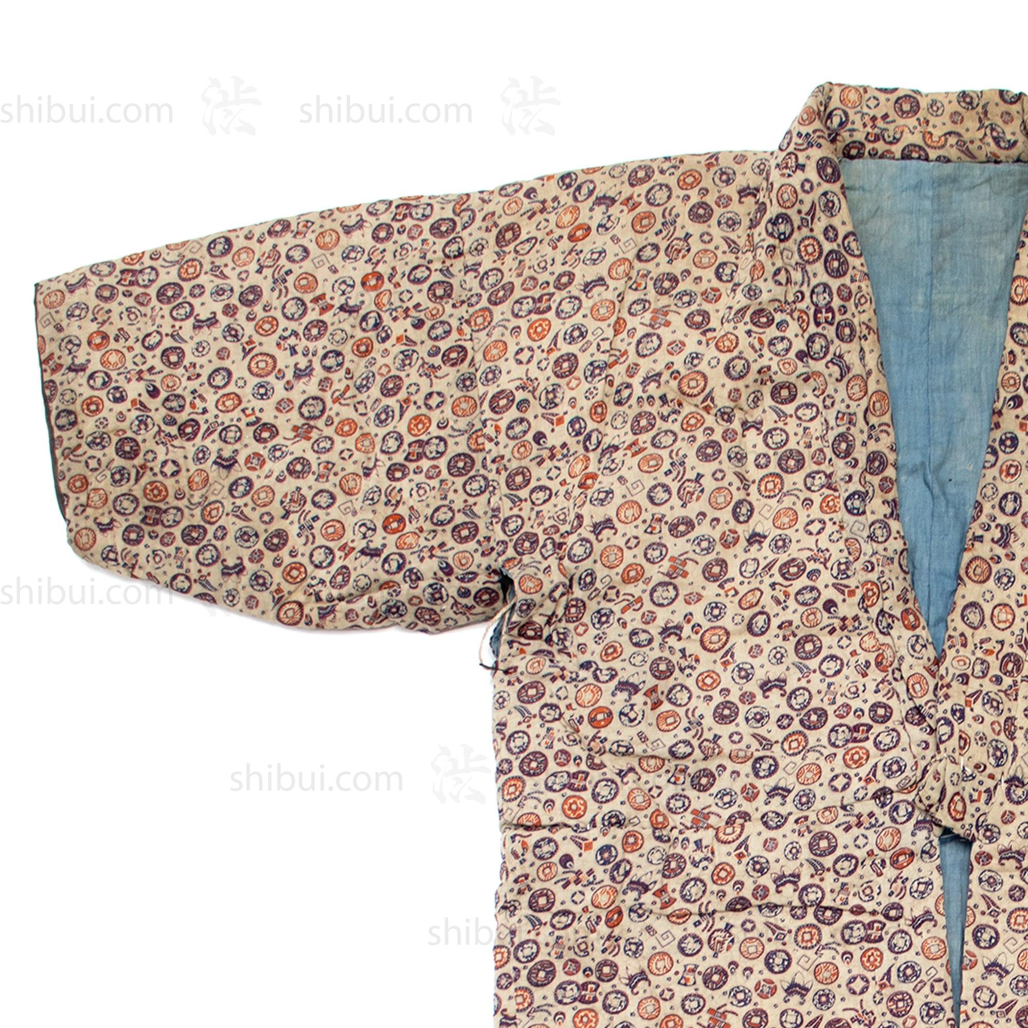 Quilted Chintz Pattern Kimono with Coin and Lucky Symbols