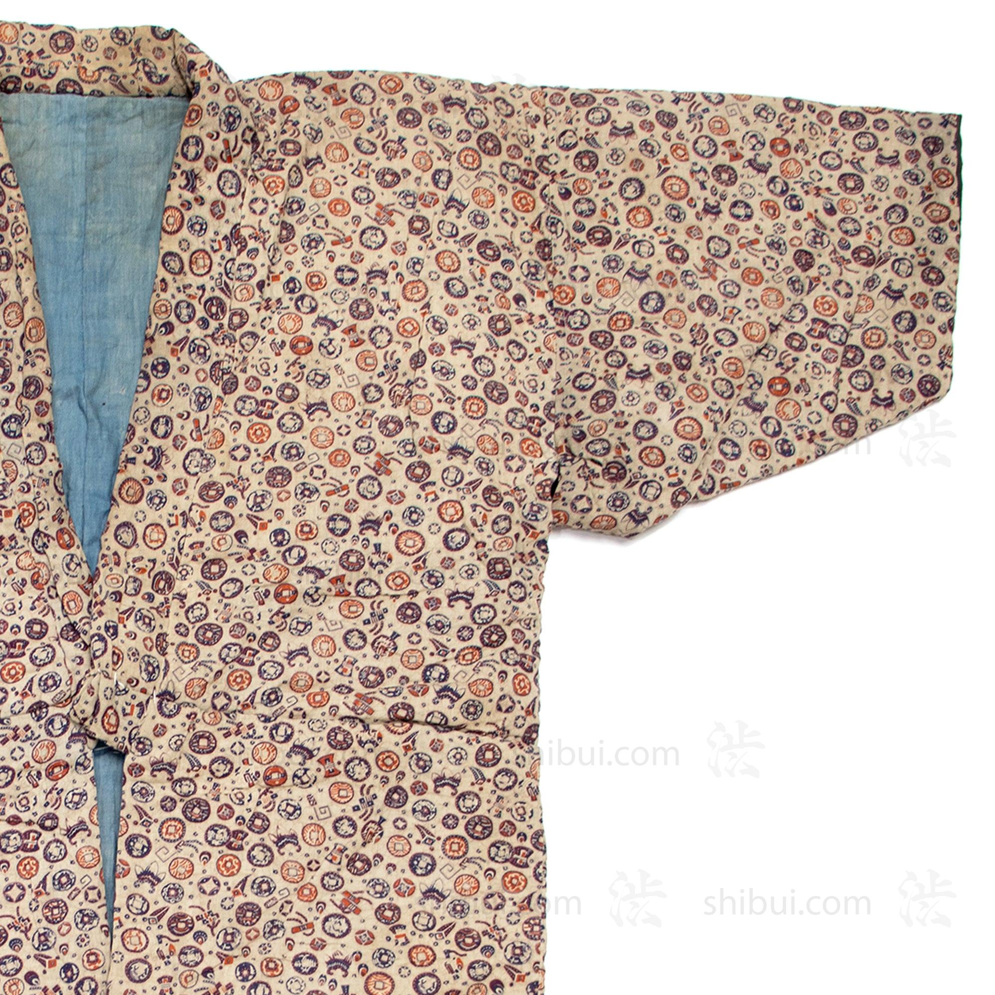 Quilted Chintz Pattern Kimono with Coin and Lucky Symbols