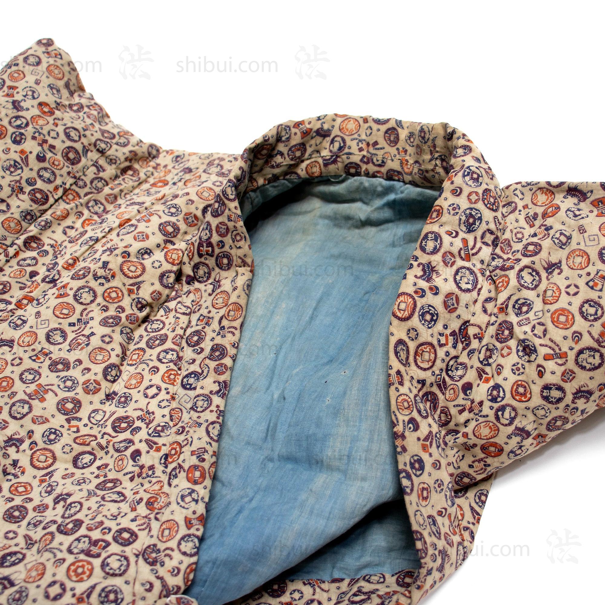 Quilted Chintz Pattern Kimono with Coin and Lucky Symbols