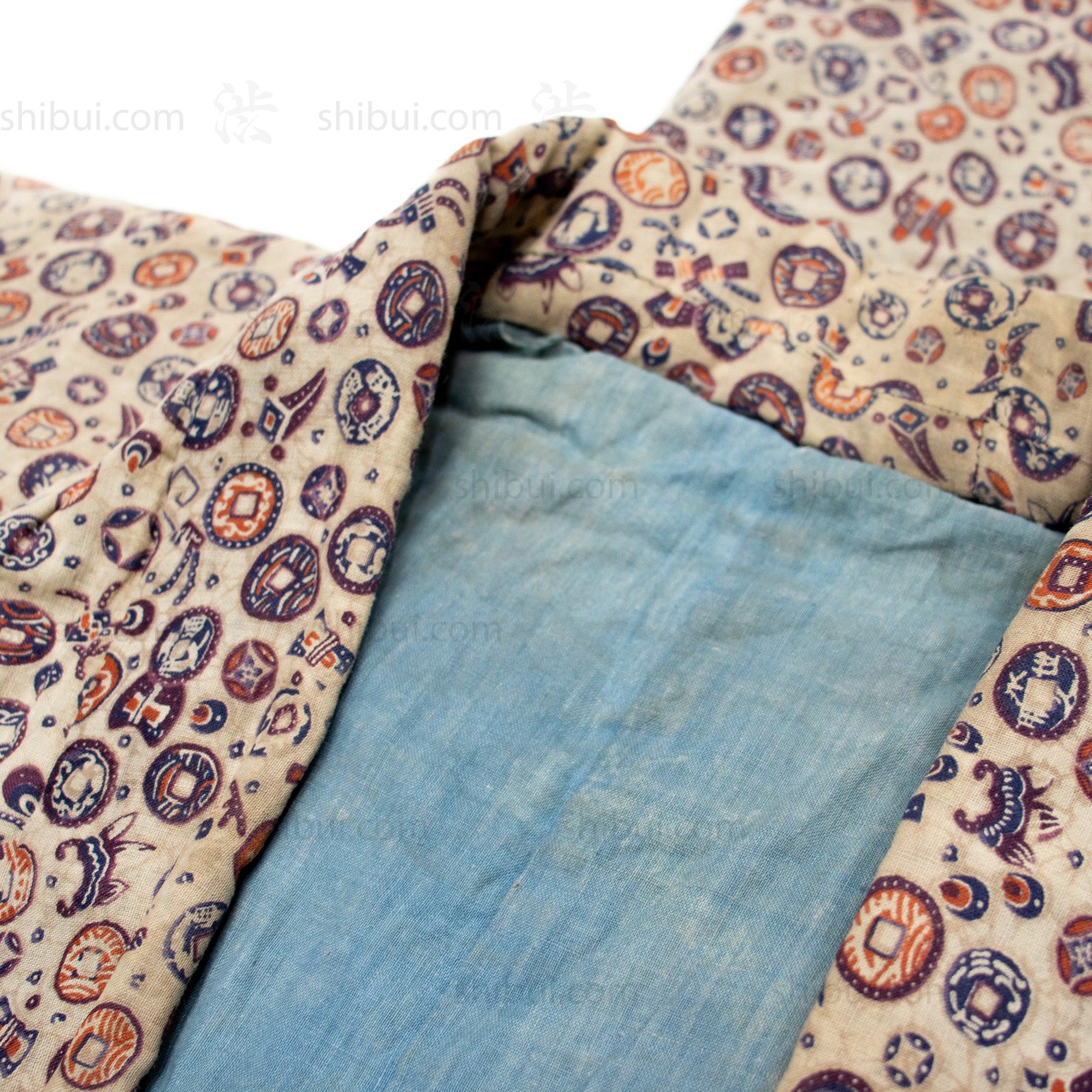 Quilted Chintz Pattern Kimono with Coin and Lucky Symbols