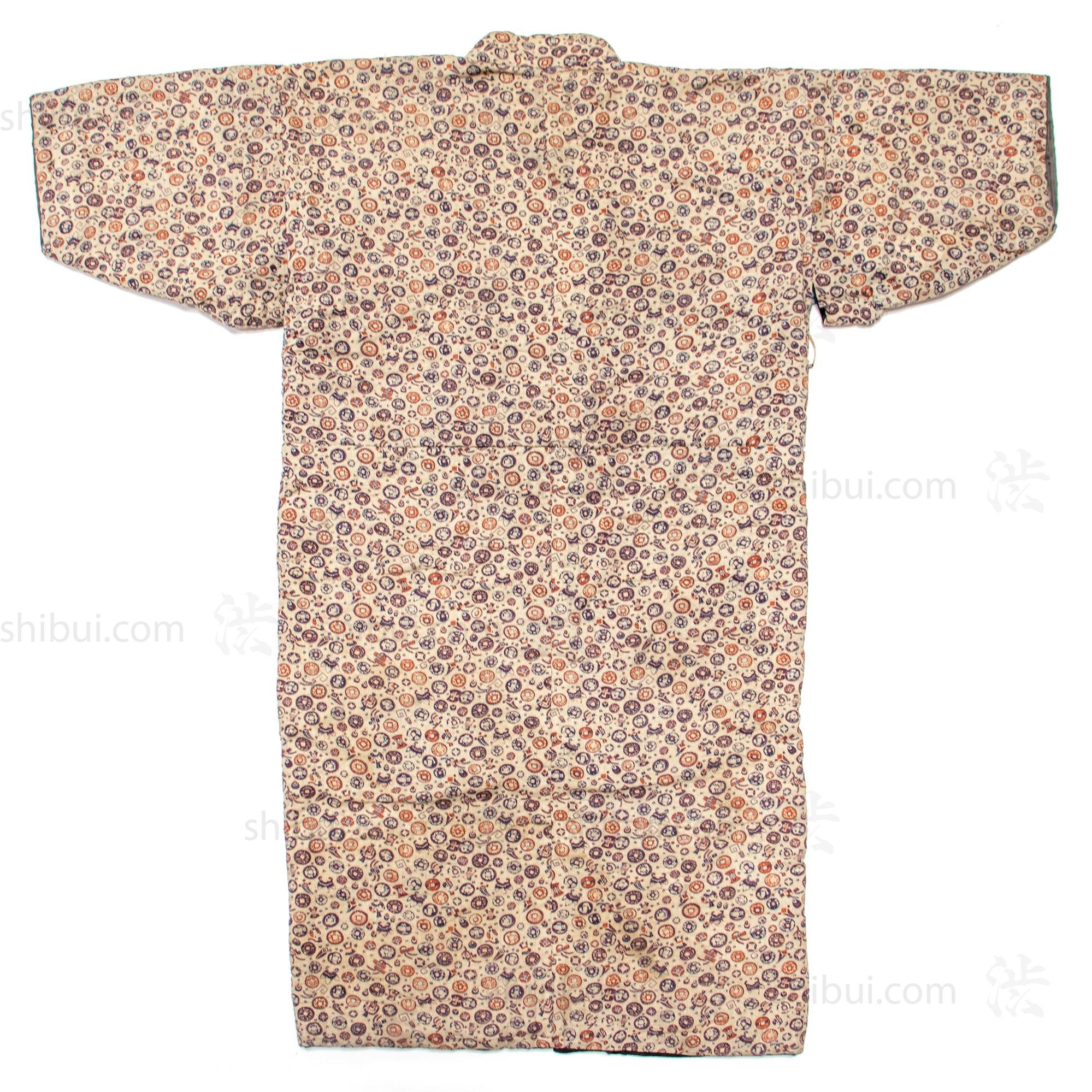 Quilted Chintz Pattern Kimono with Coin and Lucky Symbols