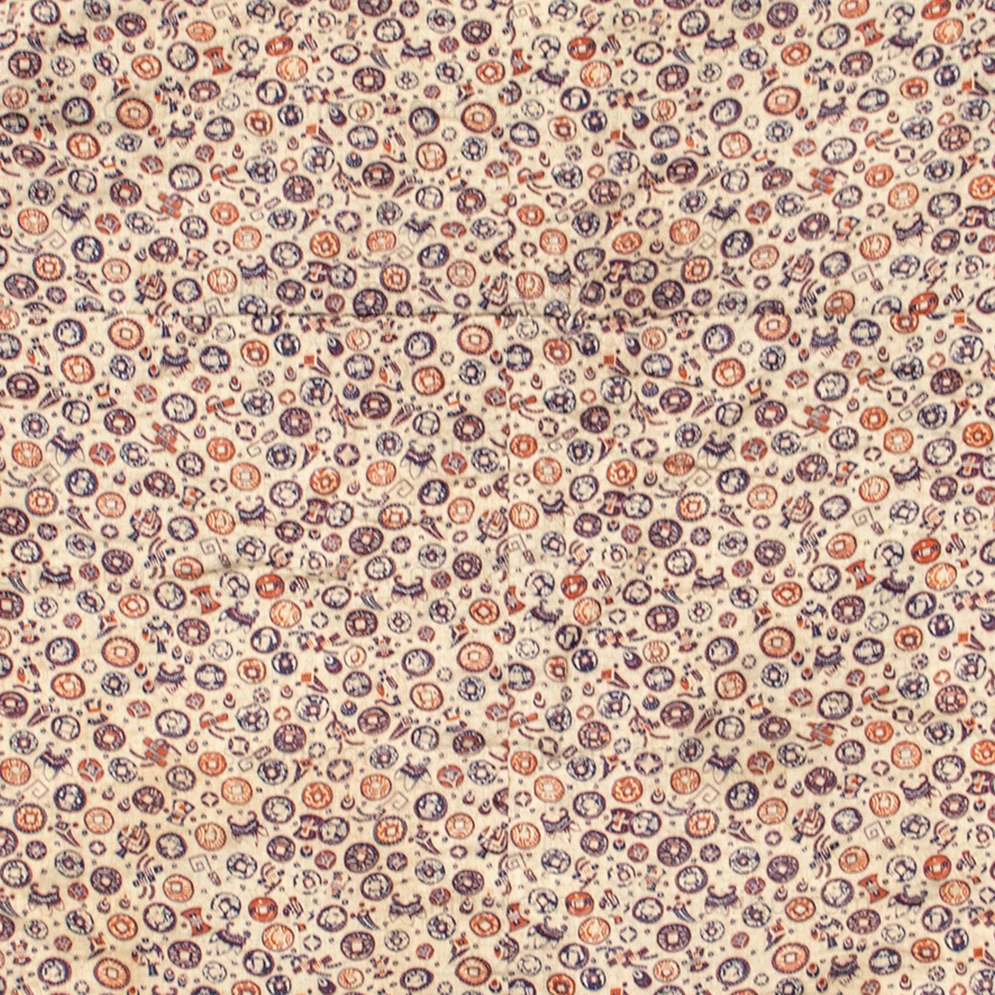 Quilted Chintz Pattern Kimono with Coin and Lucky Symbols