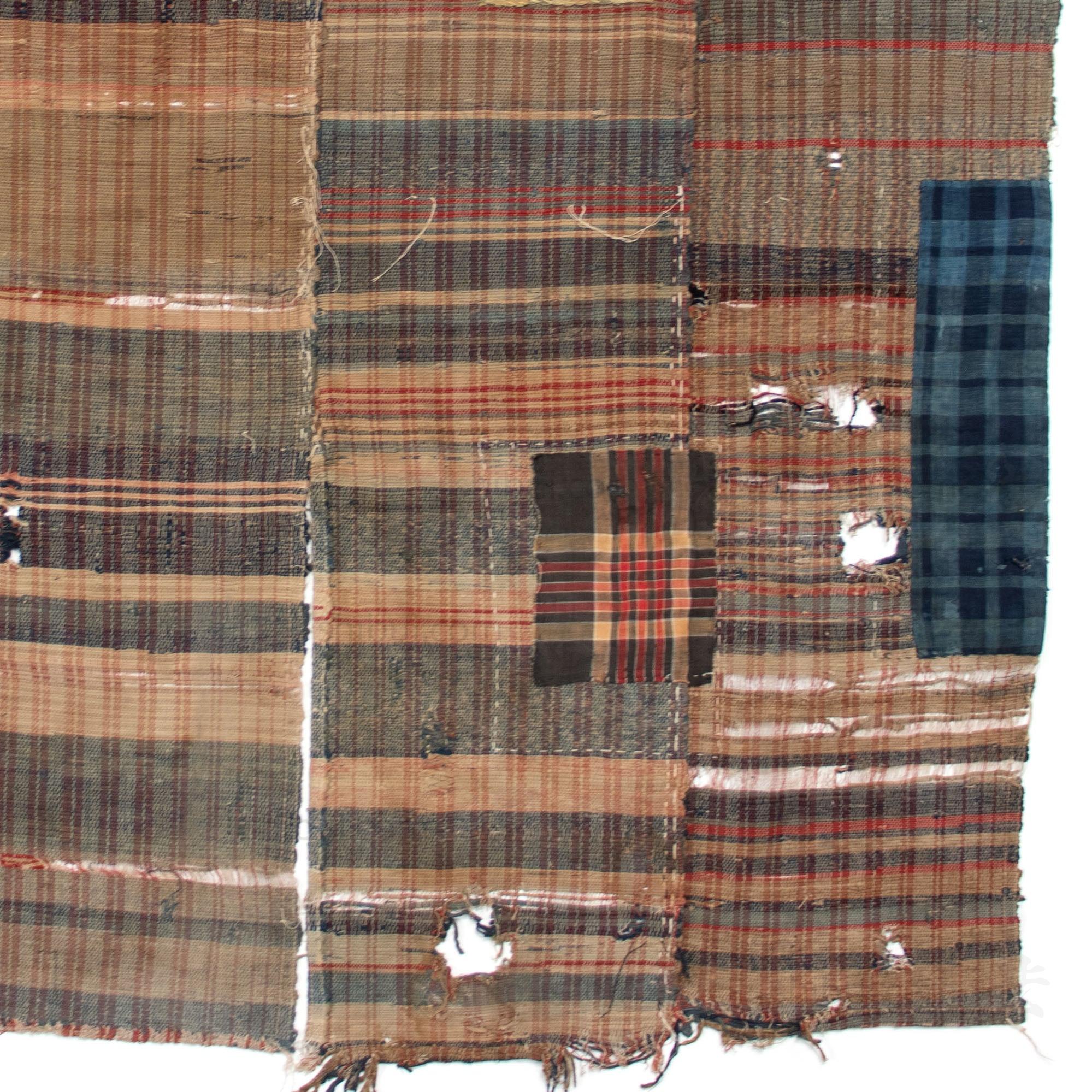 Indigo Sakiori Blanket with Boro Edge