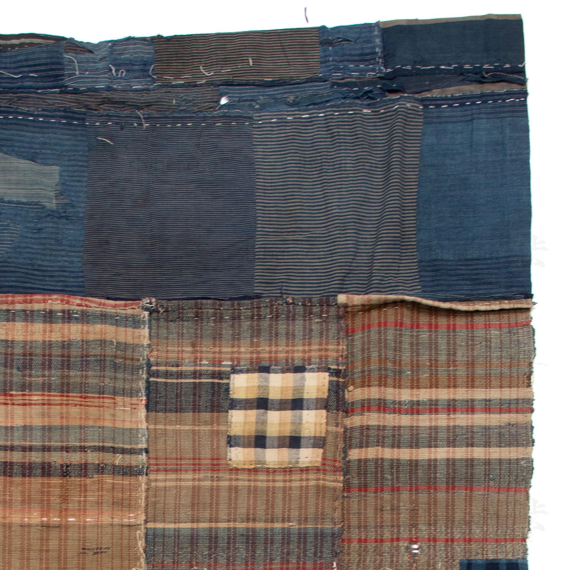 Indigo Sakiori Blanket with Boro Edge