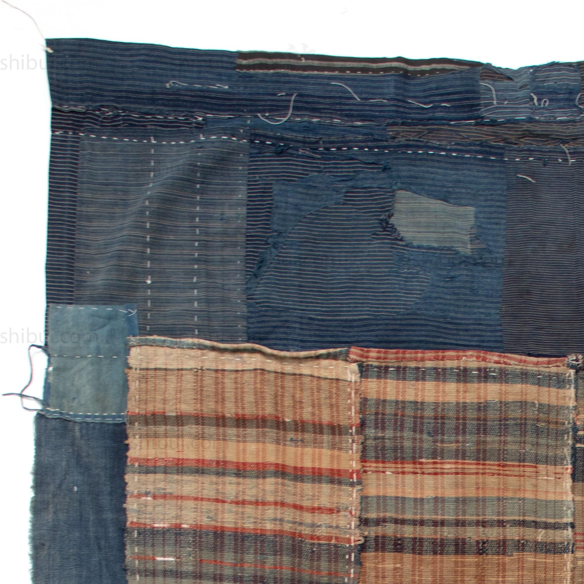 Indigo Sakiori Blanket with Boro Edge