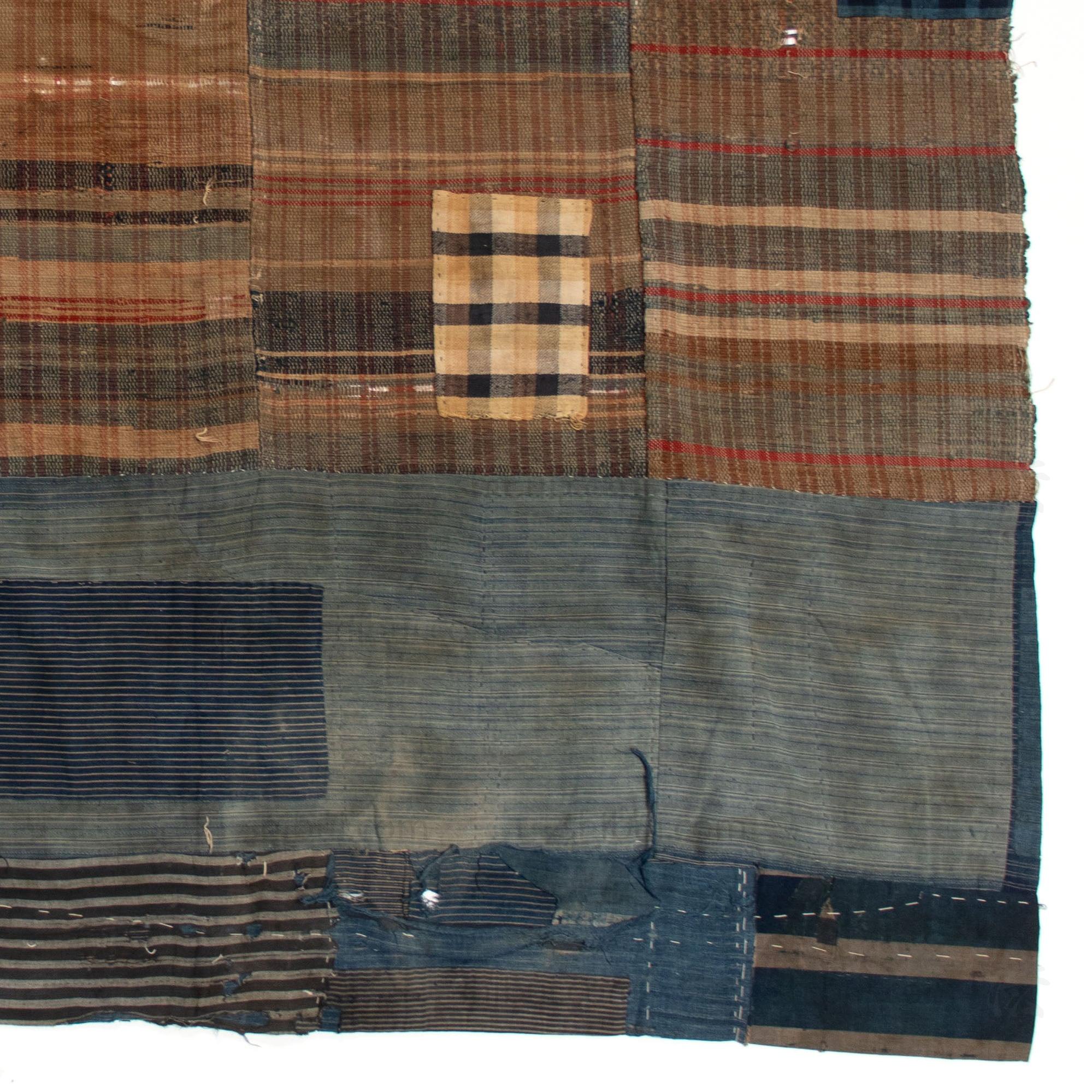 Indigo Sakiori Blanket with Boro Edge