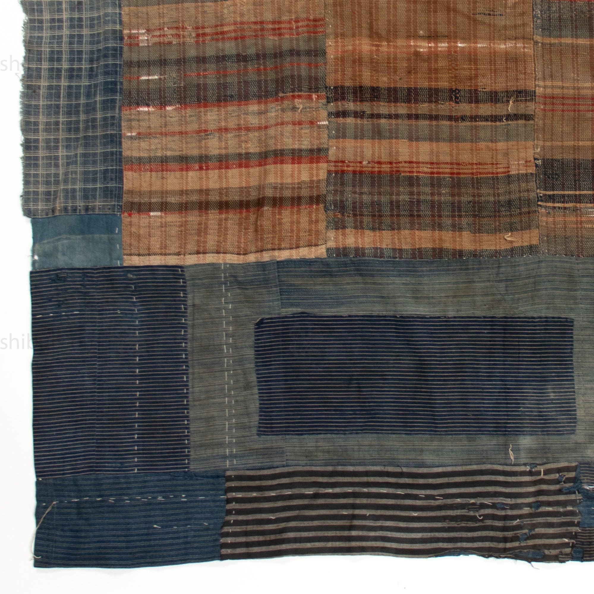 Indigo Sakiori Blanket with Boro Edge