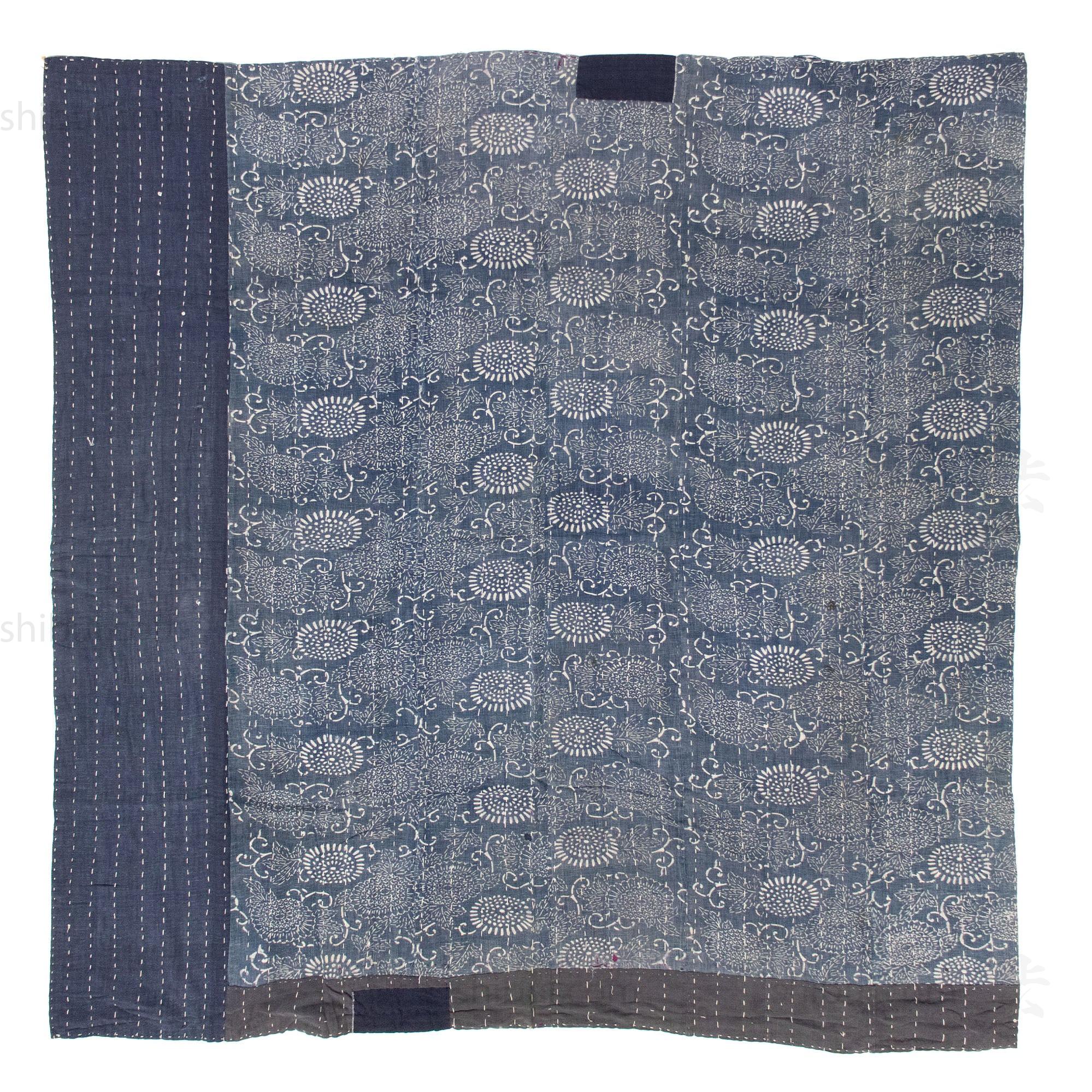 Katazome & Sashiko Multilayer Blanket | Japanese Stencil Resisted Indigo Dyed Cotton