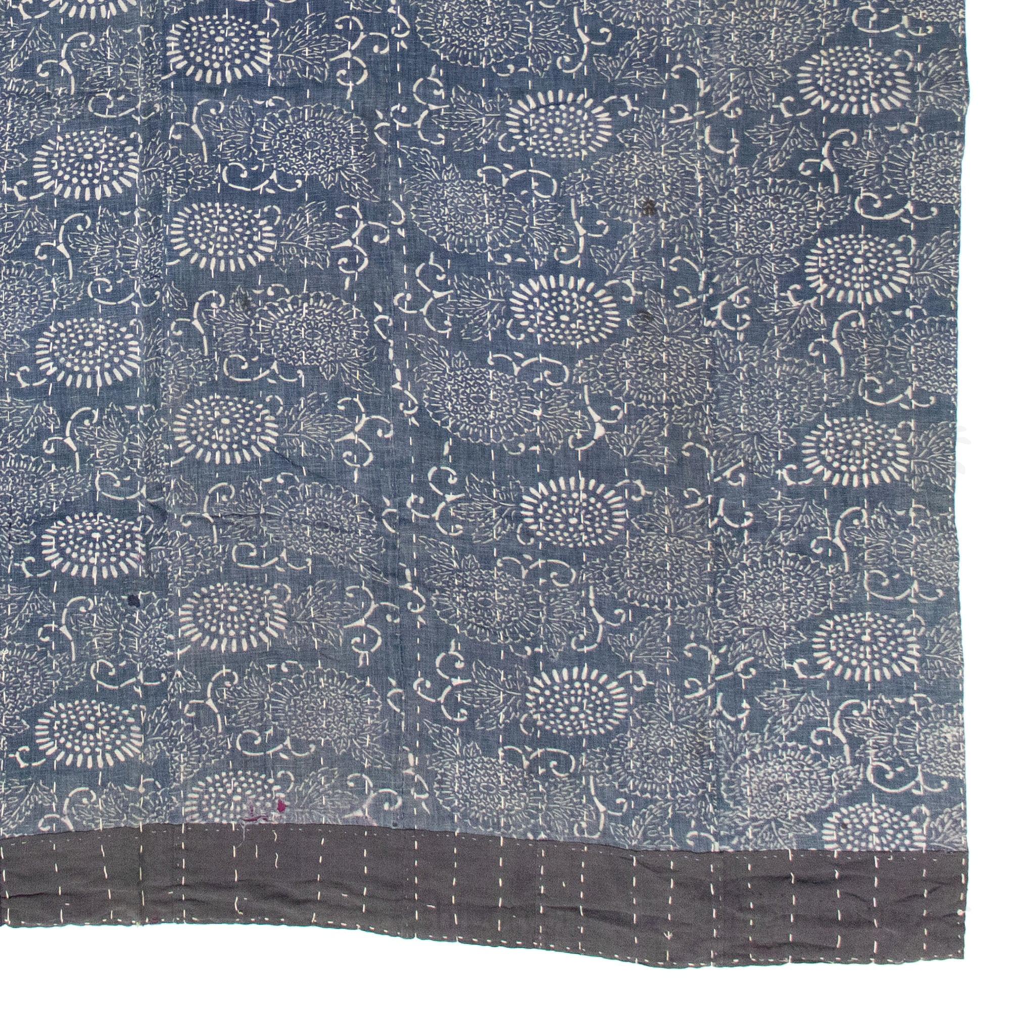 Katazome & Sashiko Multilayer Blanket | Japanese Stencil Resisted Indigo Dyed Cotton
