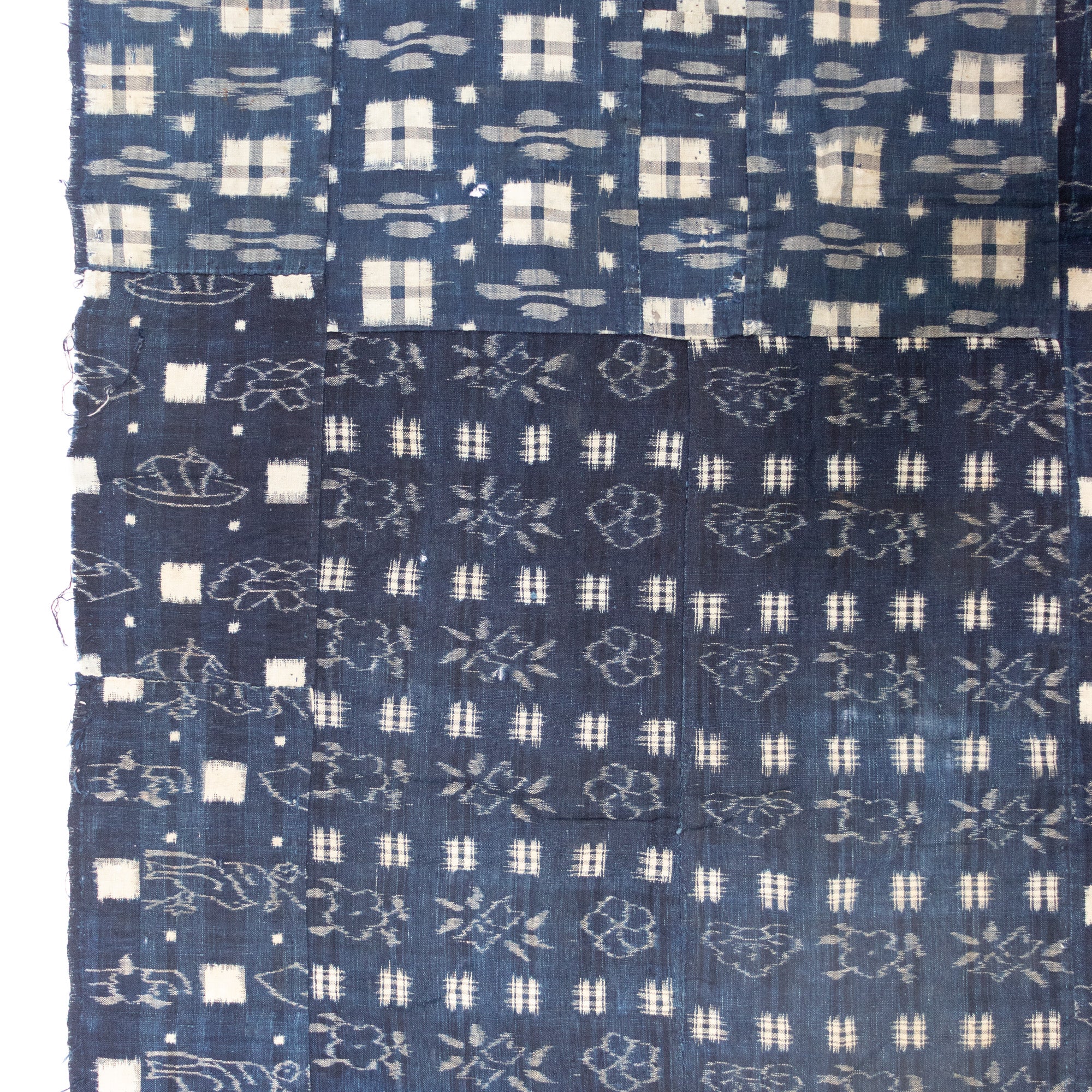 Indigo Kasuri Boro 3 Panel Sheet | Japanese Patchwork Textile