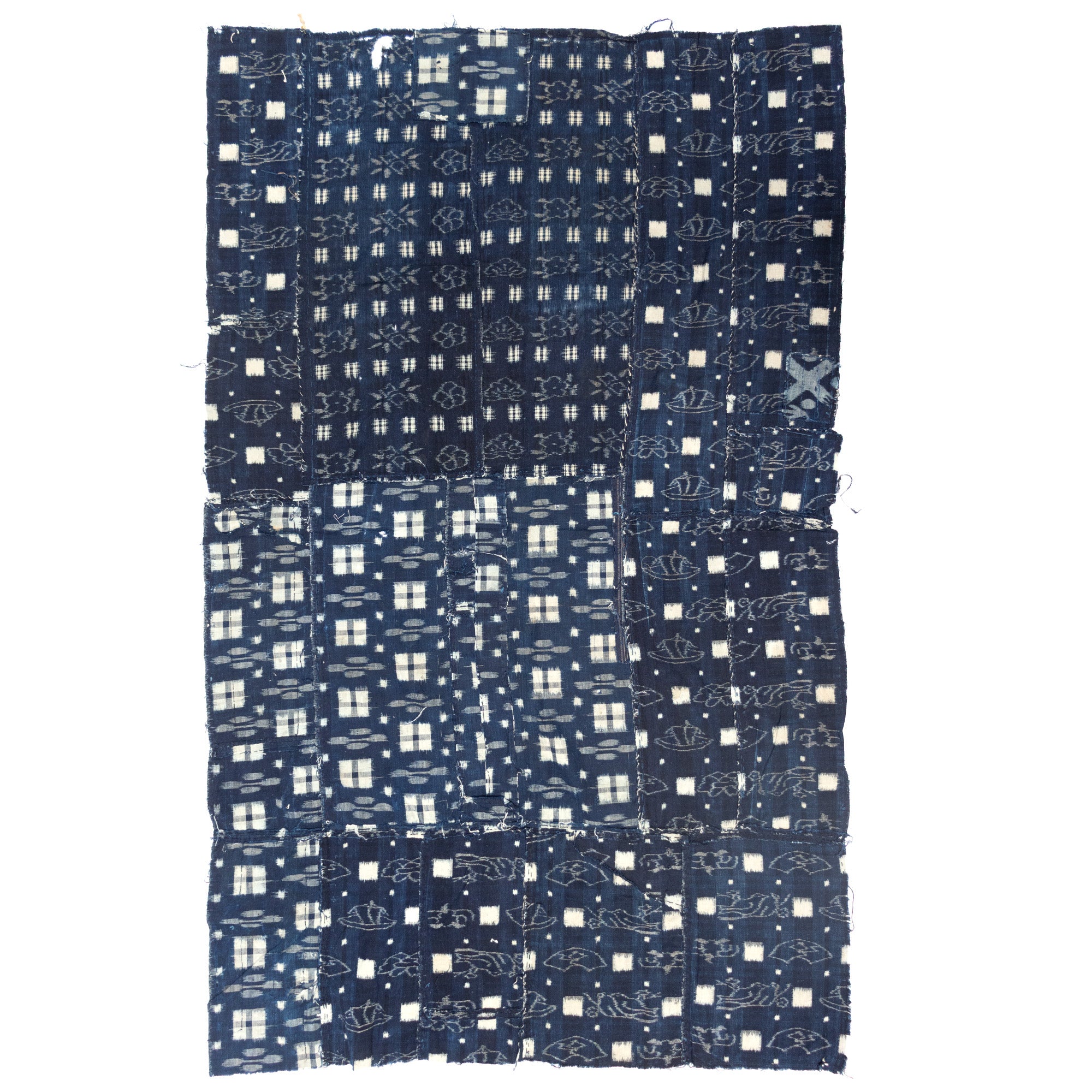 Indigo Kasuri Boro 3 Panel Sheet | Japanese Patchwork Textile