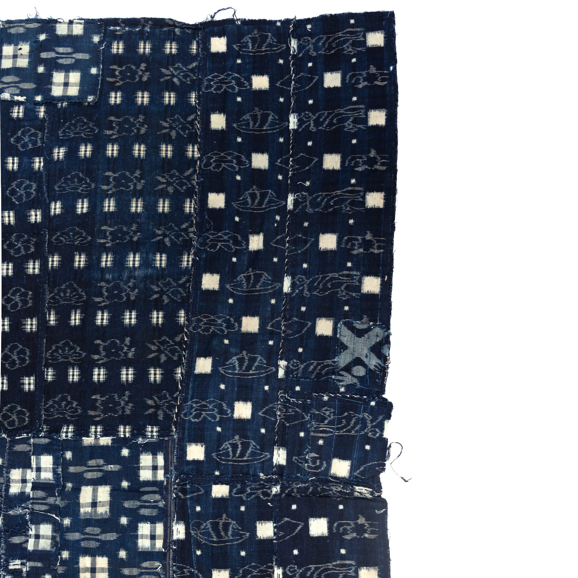 Indigo Kasuri Boro 3 Panel Sheet | Japanese Patchwork Textile