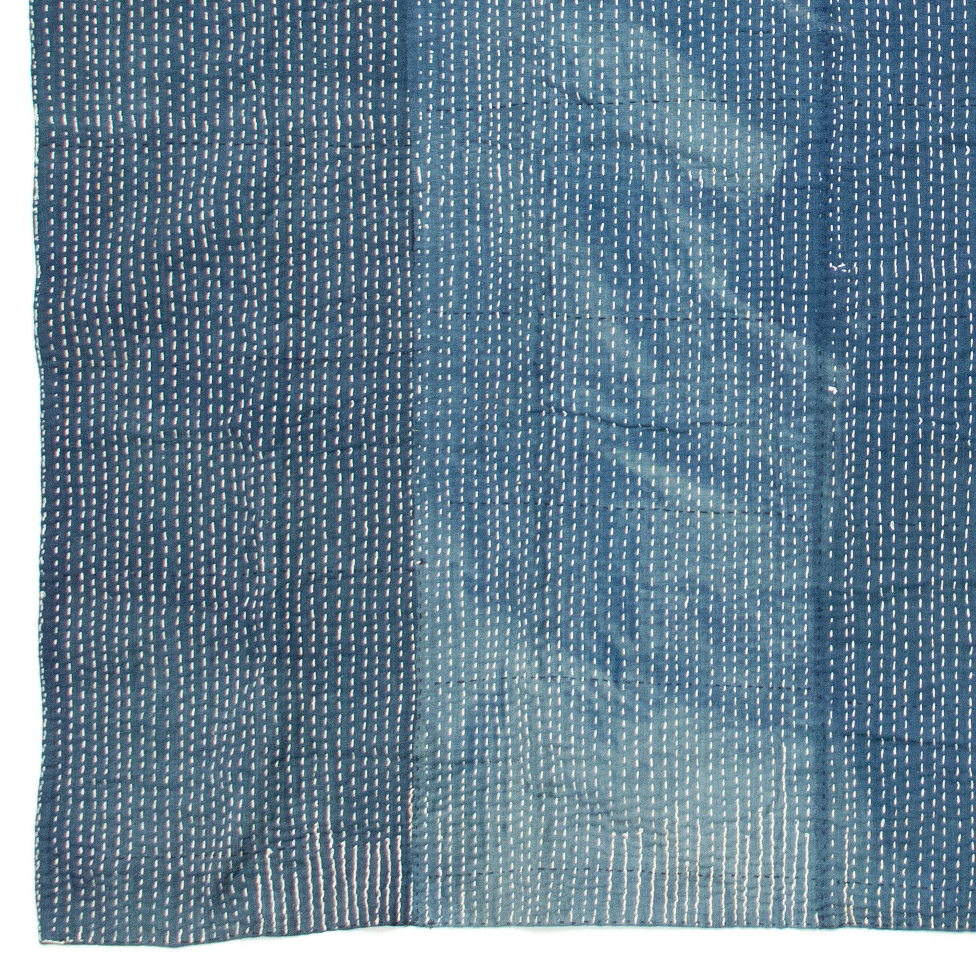 Sashiko Quilted Shima Japanese Indigo Cotton Blanket