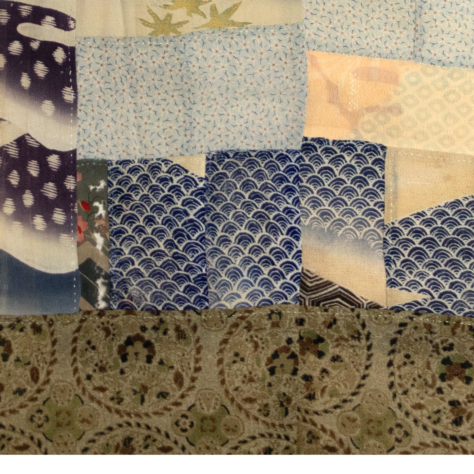 Yosegire Green Chirimen Patchwork Kimono