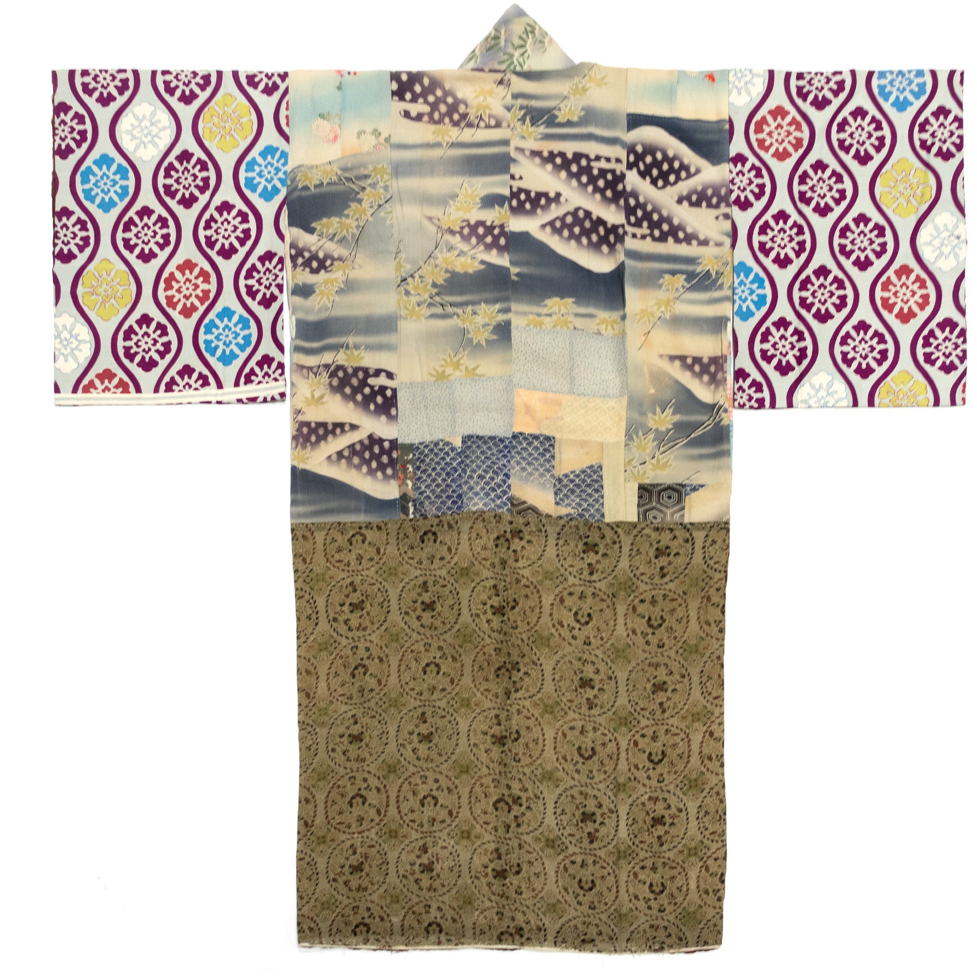 Yosegire Green Chirimen Patchwork Kimono