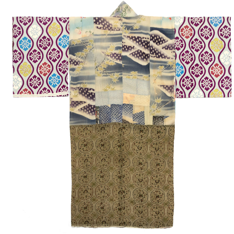 Yosegire Green Chirimen Patchwork Kimono